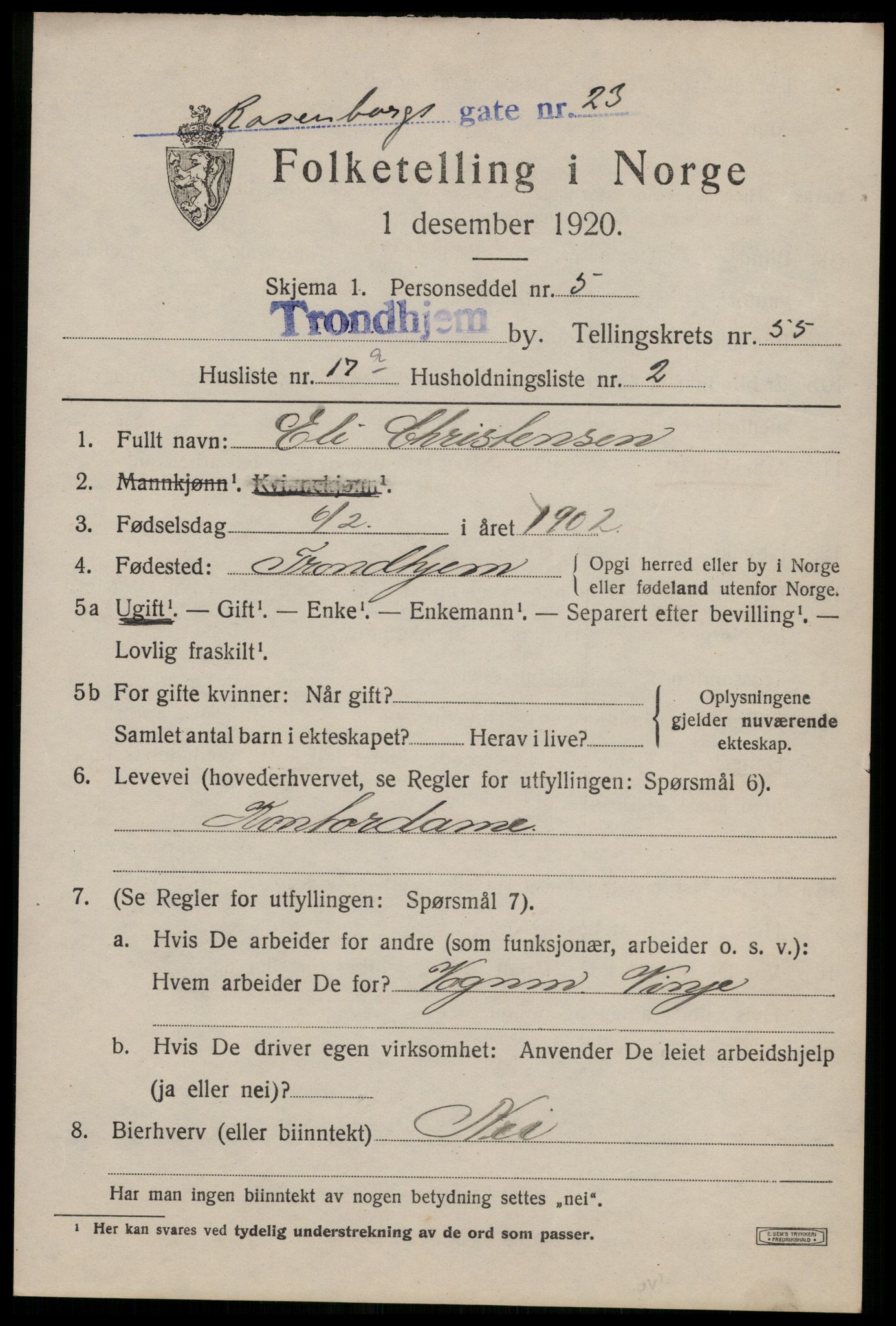 SAT, Folketelling 1920 for 1601 Trondheim kjøpstad, 1920, s. 109858
