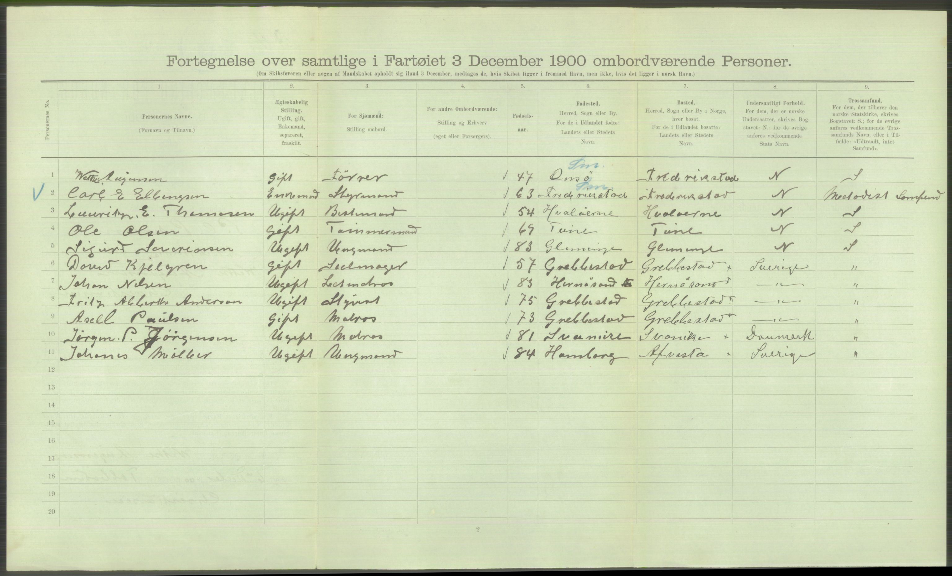 RA, Folketelling 1900 - skipslister med personlister for skip i norske havner, utenlandske havner og til havs, 1900, s. 164