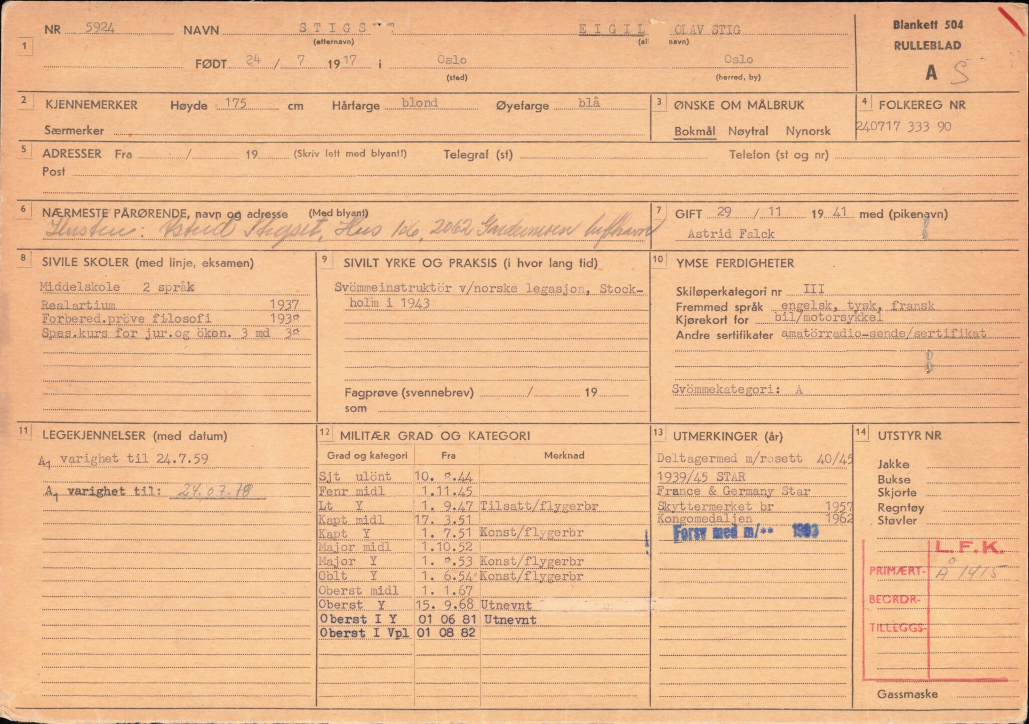 Forsvaret, Forsvarets overkommando/Luftforsvarsstaben, AV/RA-RAFA-4079/P/Pa/L0052: Personellpapirer, 1917, s. 52