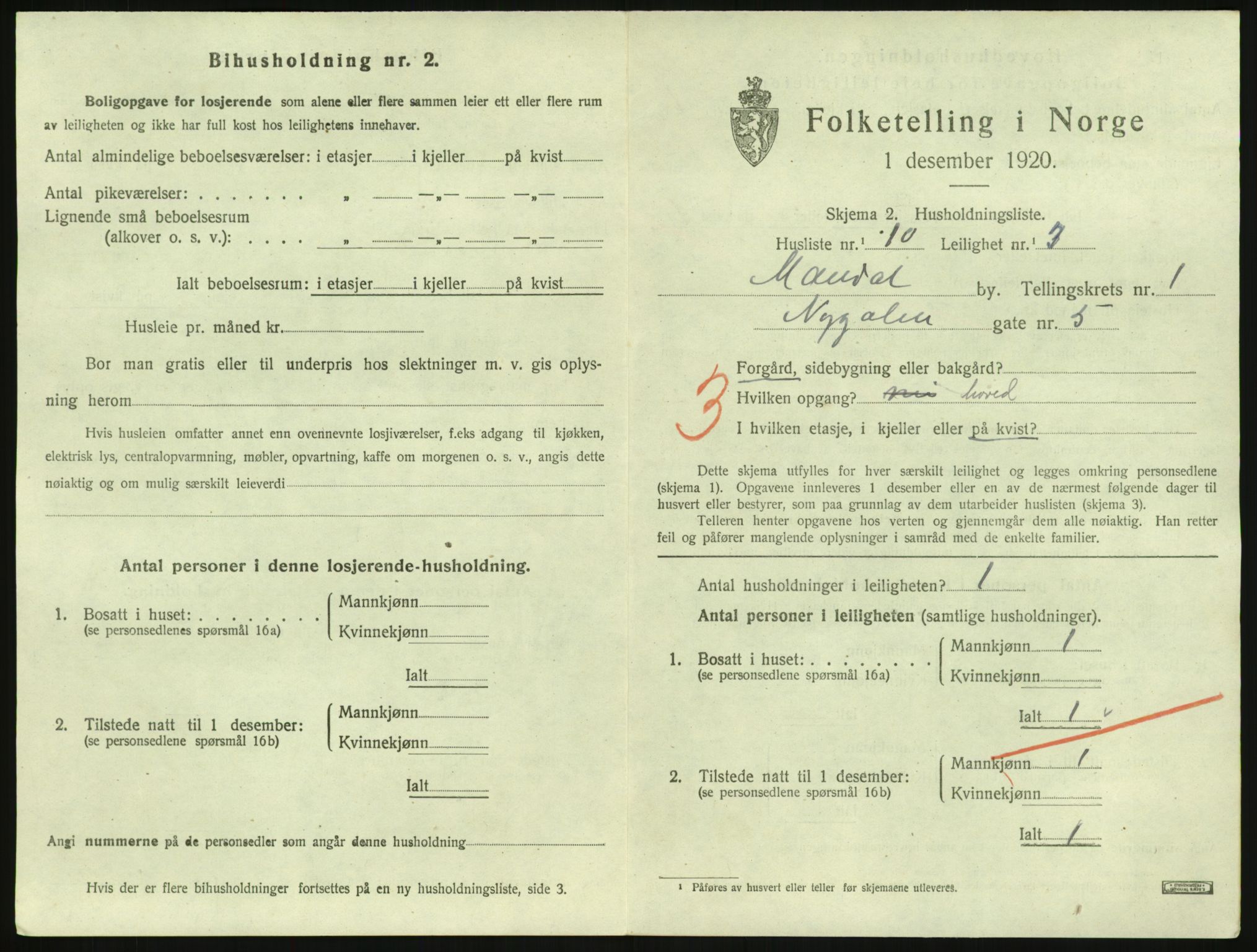 SAK, Folketelling 1920 for 1002 Mandal ladested, 1920, s. 1455