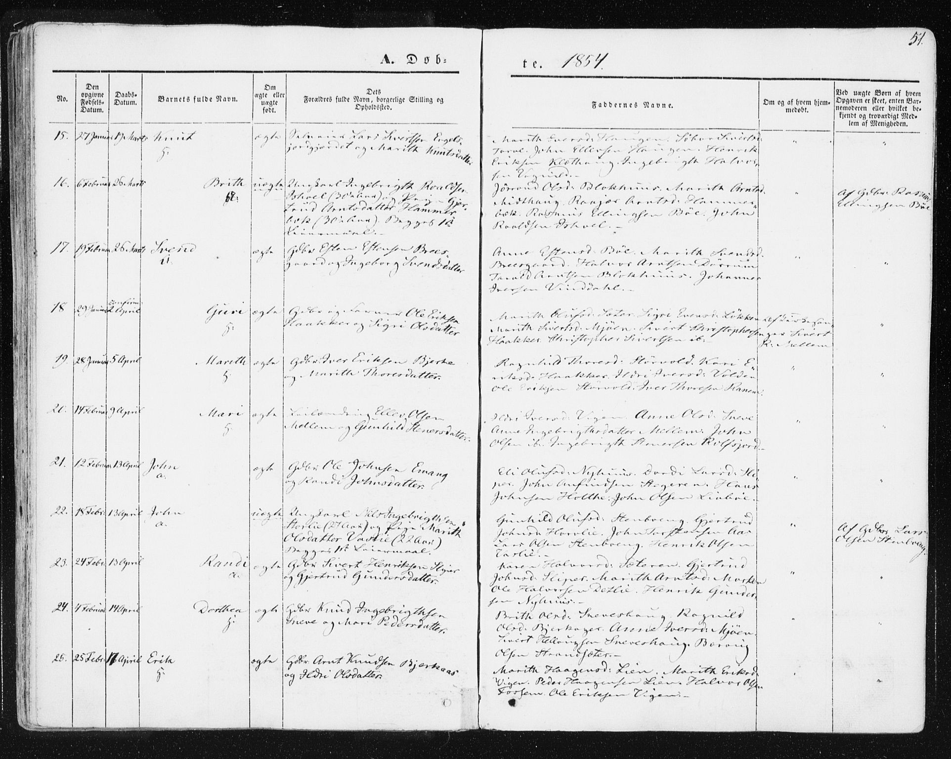 Ministerialprotokoller, klokkerbøker og fødselsregistre - Sør-Trøndelag, SAT/A-1456/678/L0899: Ministerialbok nr. 678A08, 1848-1872, s. 51