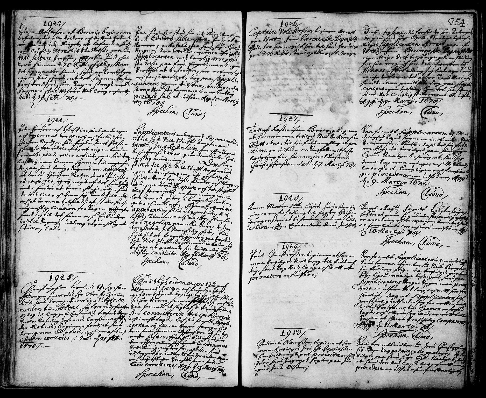 Stattholderembetet 1572-1771, AV/RA-EA-2870/Ad/L0003: Supplikasjons- og resolusjonsprotokoll, 1671-1682, s. 353b-354a