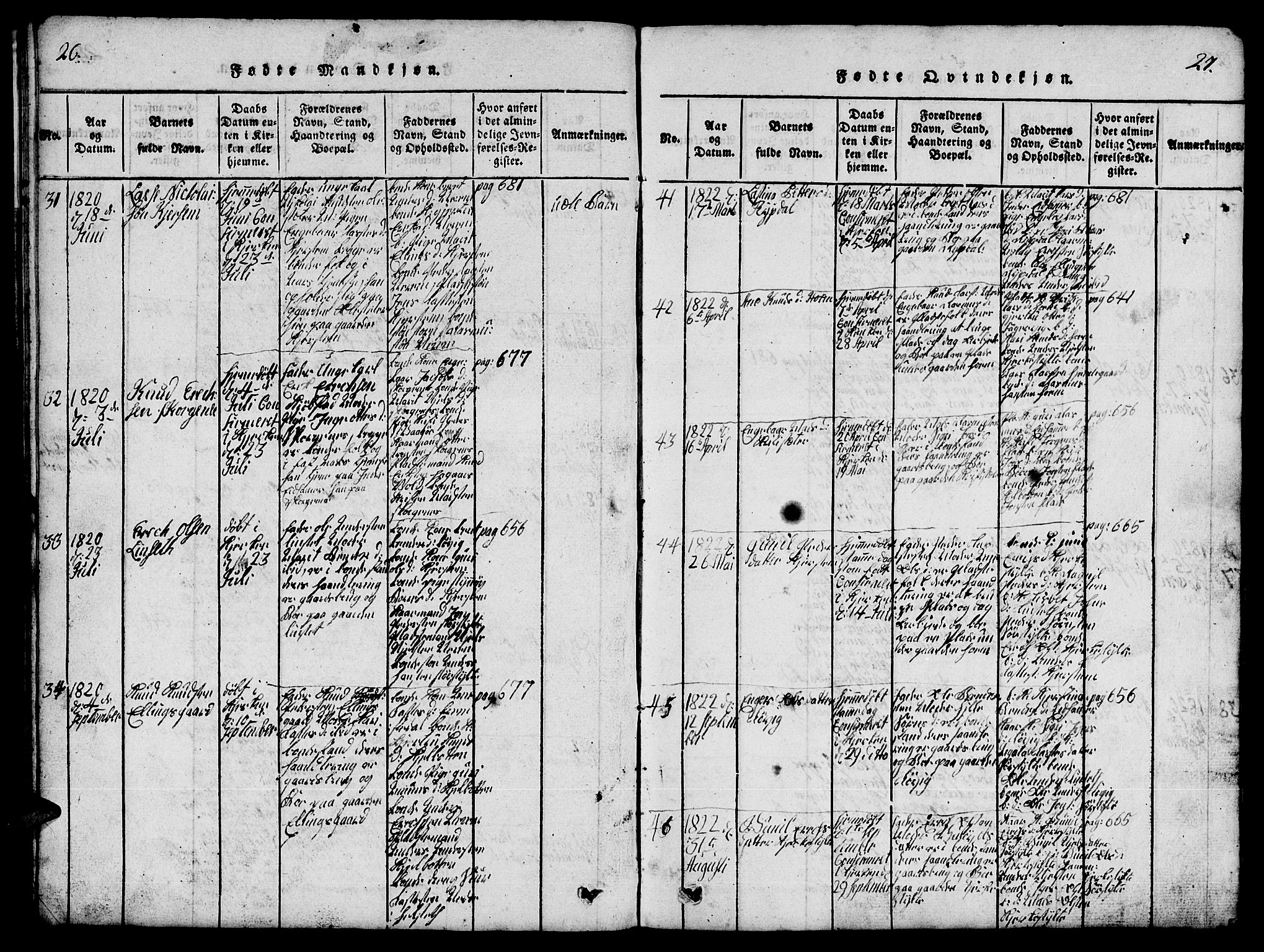 Ministerialprotokoller, klokkerbøker og fødselsregistre - Møre og Romsdal, AV/SAT-A-1454/541/L0546: Klokkerbok nr. 541C01, 1818-1856, s. 26-27