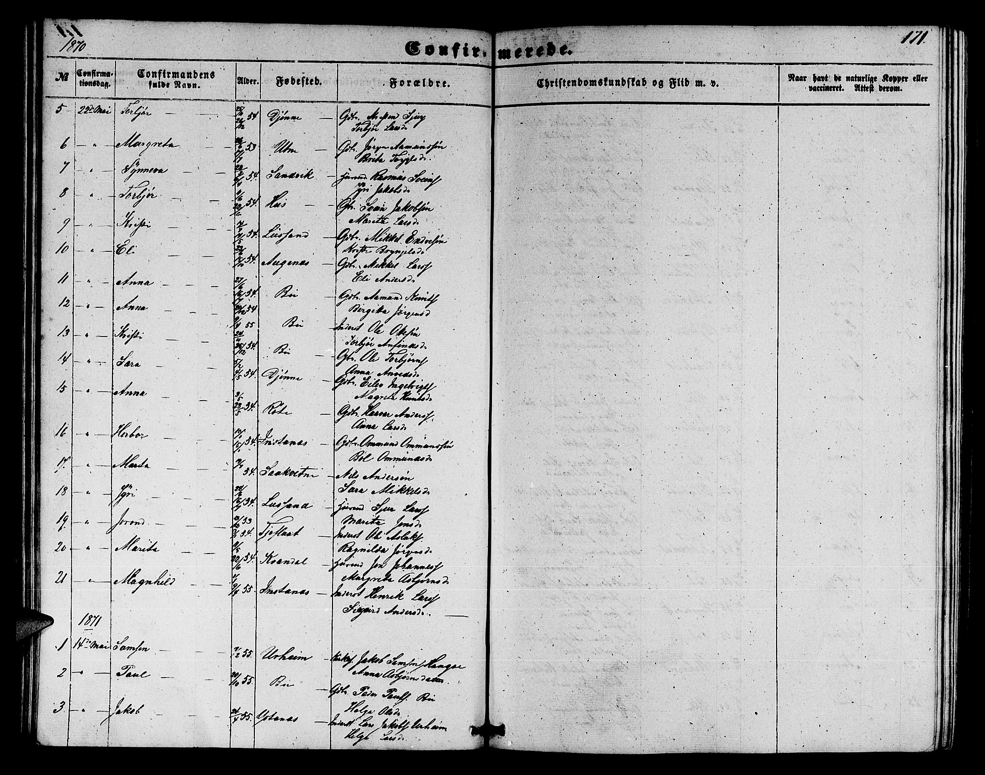 Ullensvang sokneprestembete, AV/SAB-A-78701/H/Hab: Klokkerbok nr. E 6, 1857-1886, s. 171