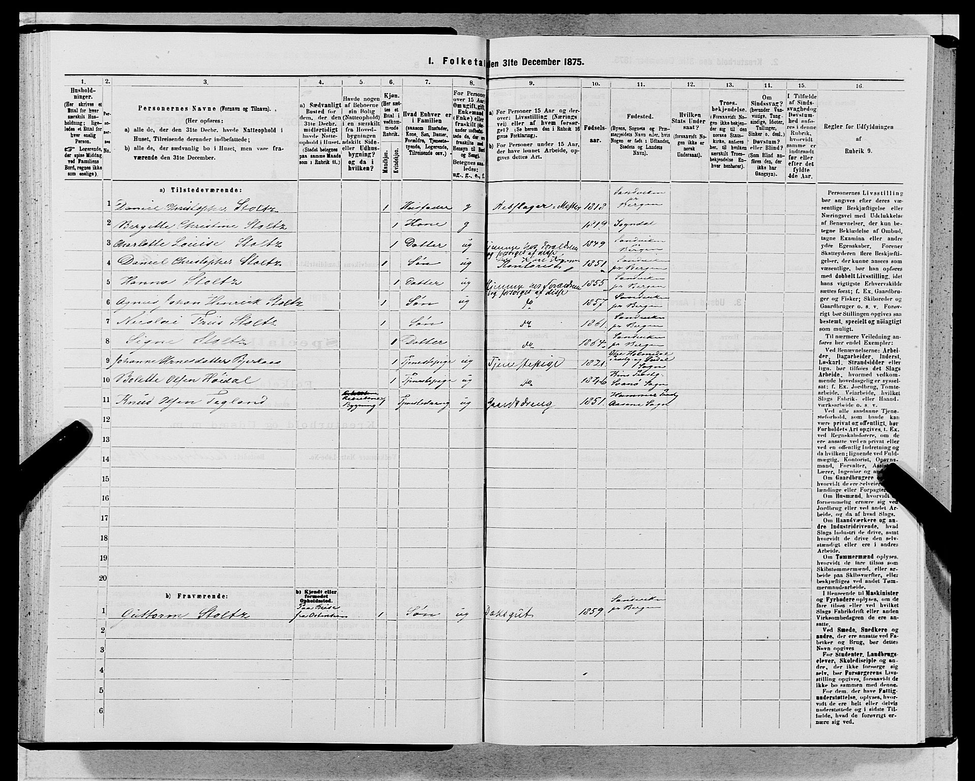 SAB, Folketelling 1875 for 1281L Bergen landdistrikt, Domkirkens landsokn og Sandvikens landsokn, 1875, s. 144