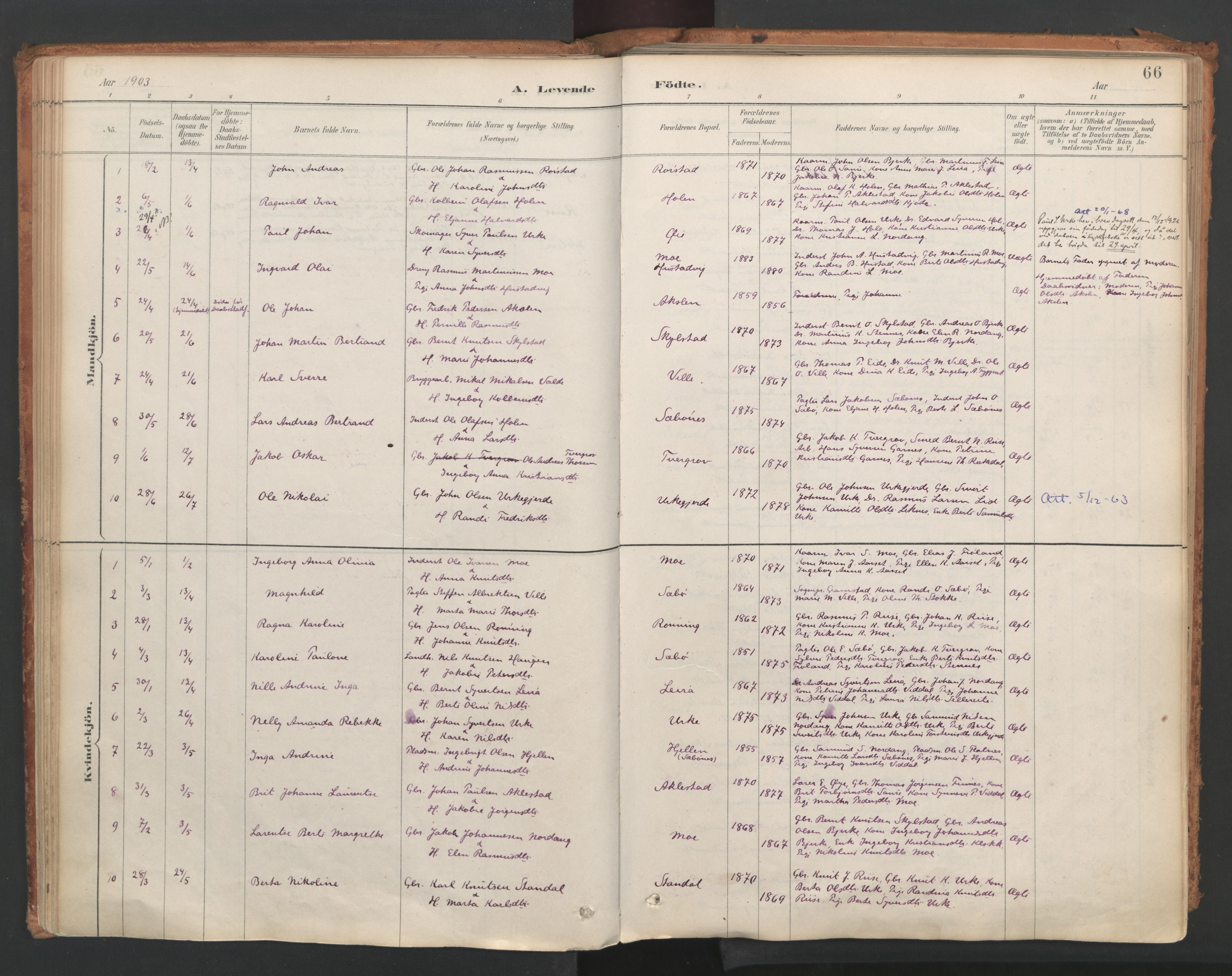 Ministerialprotokoller, klokkerbøker og fødselsregistre - Møre og Romsdal, AV/SAT-A-1454/515/L0211: Ministerialbok nr. 515A07, 1886-1910, s. 66