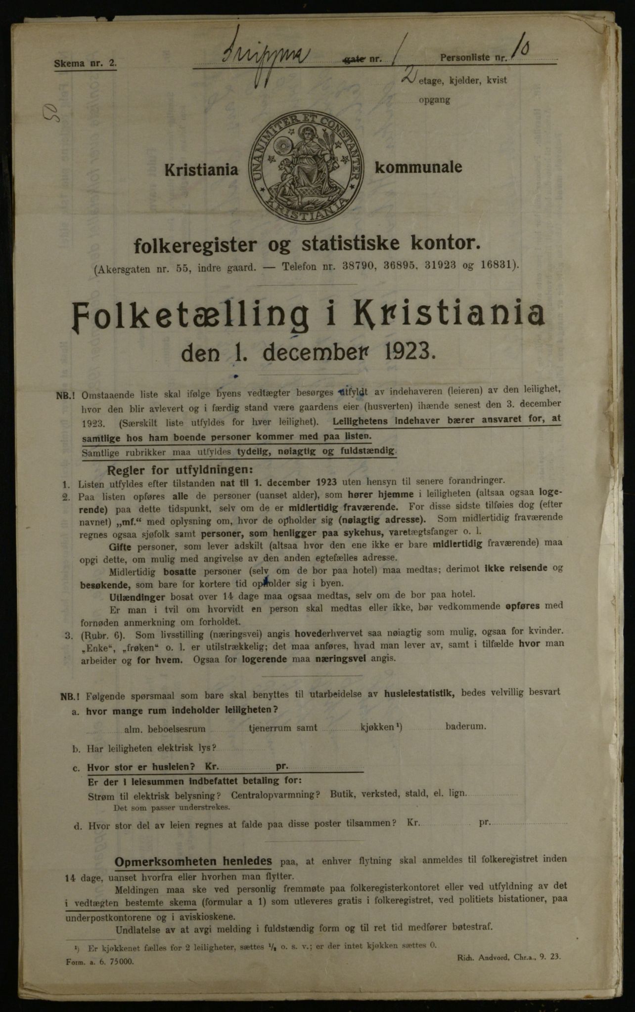 OBA, Kommunal folketelling 1.12.1923 for Kristiania, 1923, s. 108065