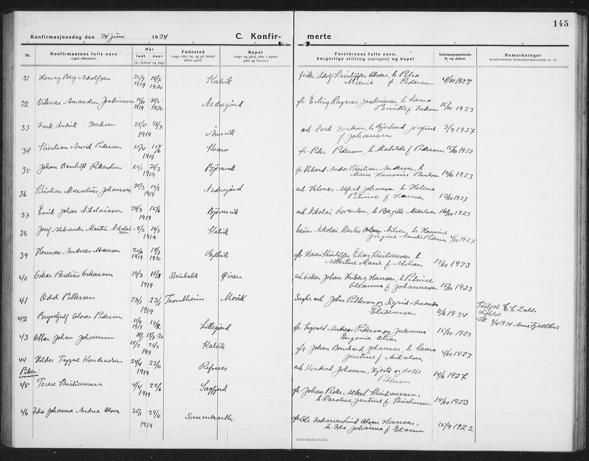 Ministerialprotokoller, klokkerbøker og fødselsregistre - Nordland, AV/SAT-A-1459/854/L0788: Klokkerbok nr. 854C04, 1926-1940, s. 145