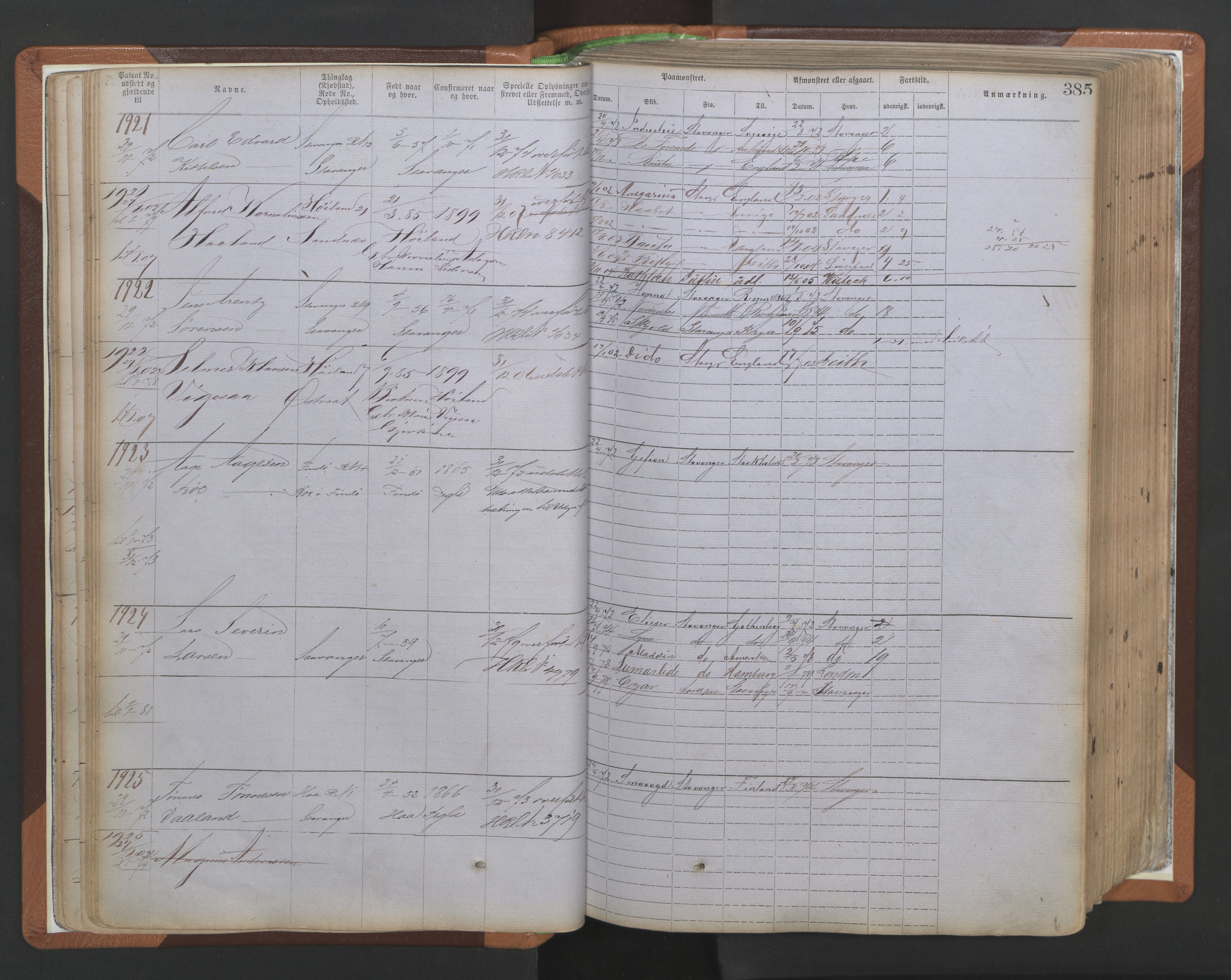 Stavanger sjømannskontor, AV/SAST-A-102006/F/Ff/L0009: Annotasjonsrulle, patentnr. 1805-3605 (dublett), 1872-1900, s. 28