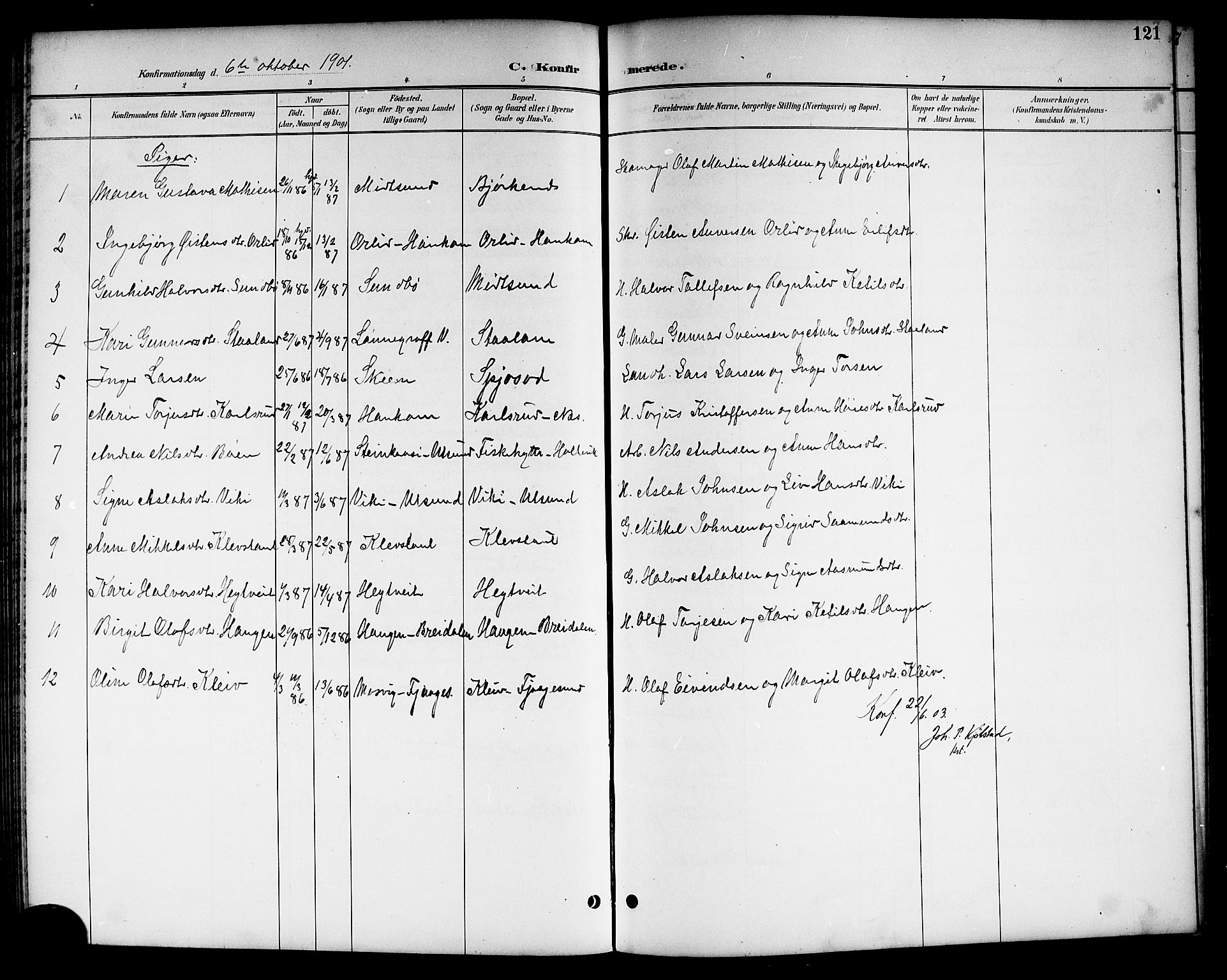 Kviteseid kirkebøker, SAKO/A-276/G/Ga/L0002: Klokkerbok nr. I 2, 1893-1918, s. 121