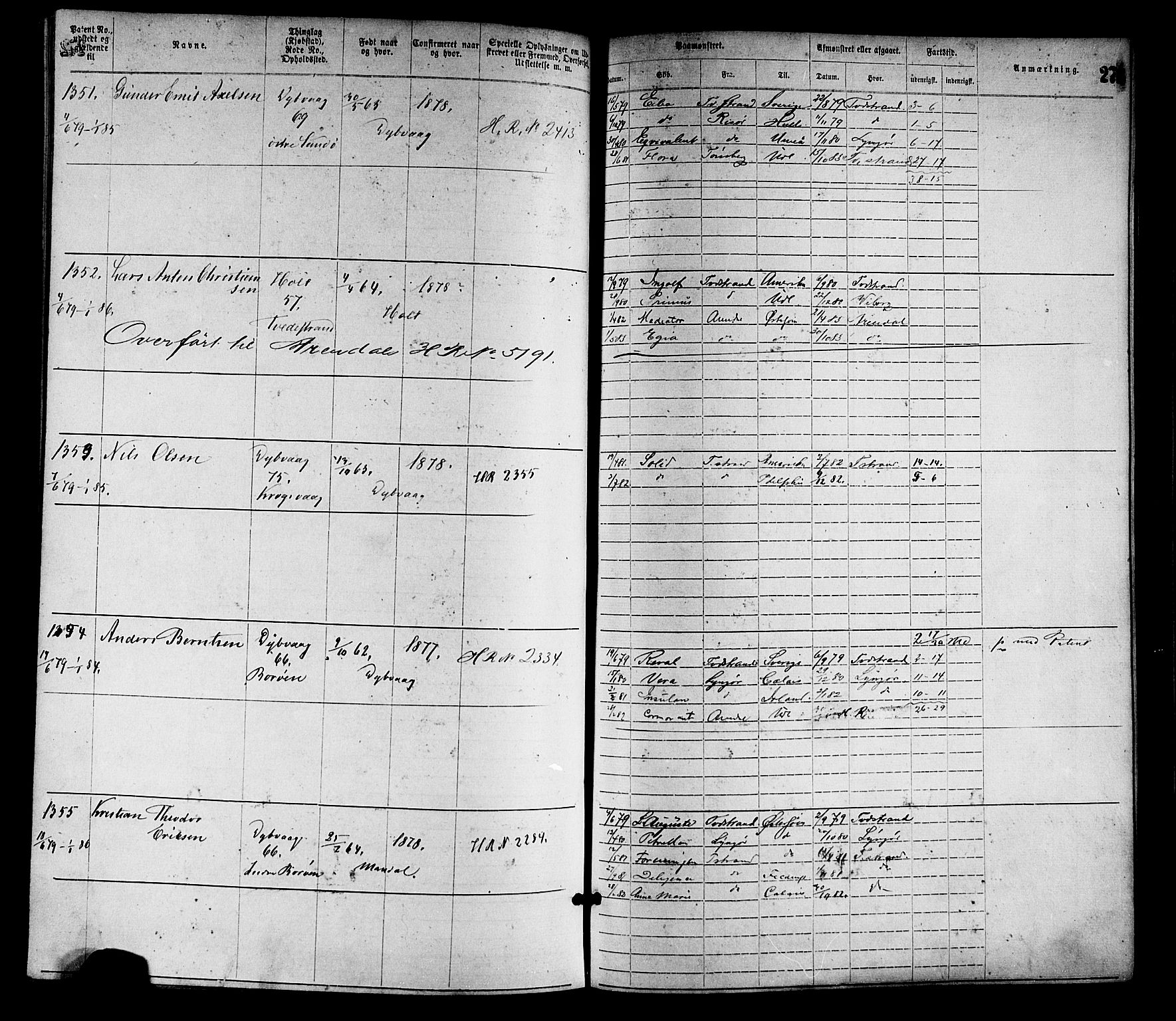 Tvedestrand mønstringskrets, SAK/2031-0011/F/Fa/L0001: Annotasjonsrulle nr 1-1905 med register, R-1, 1866-1886, s. 296