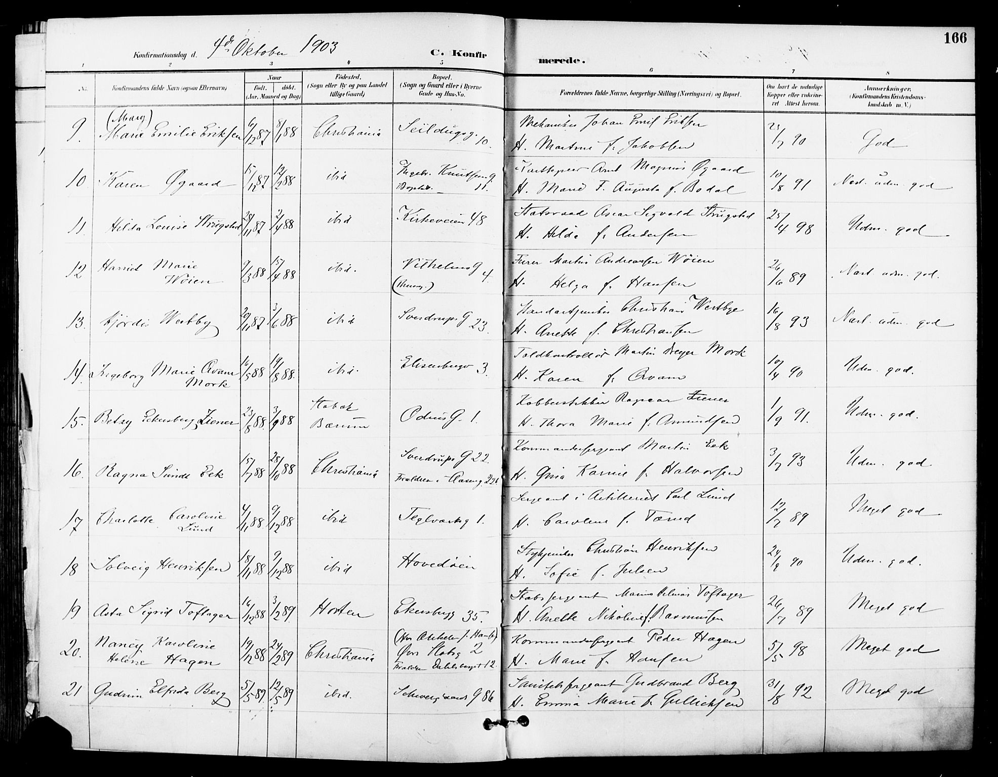 Garnisonsmenigheten Kirkebøker, AV/SAO-A-10846/F/Fa/L0013: Ministerialbok nr. 13, 1894-1904, s. 166