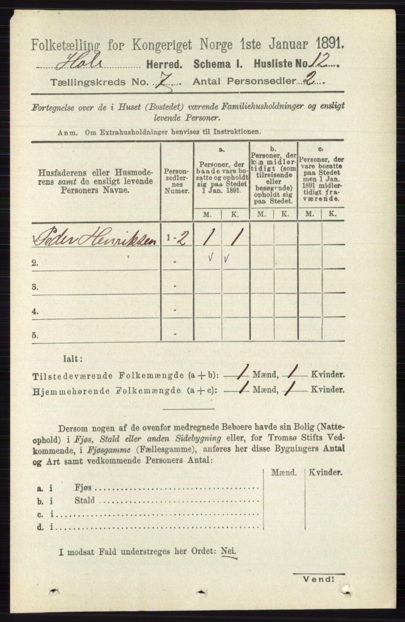 RA, Folketelling 1891 for 0612 Hole herred, 1891, s. 3893