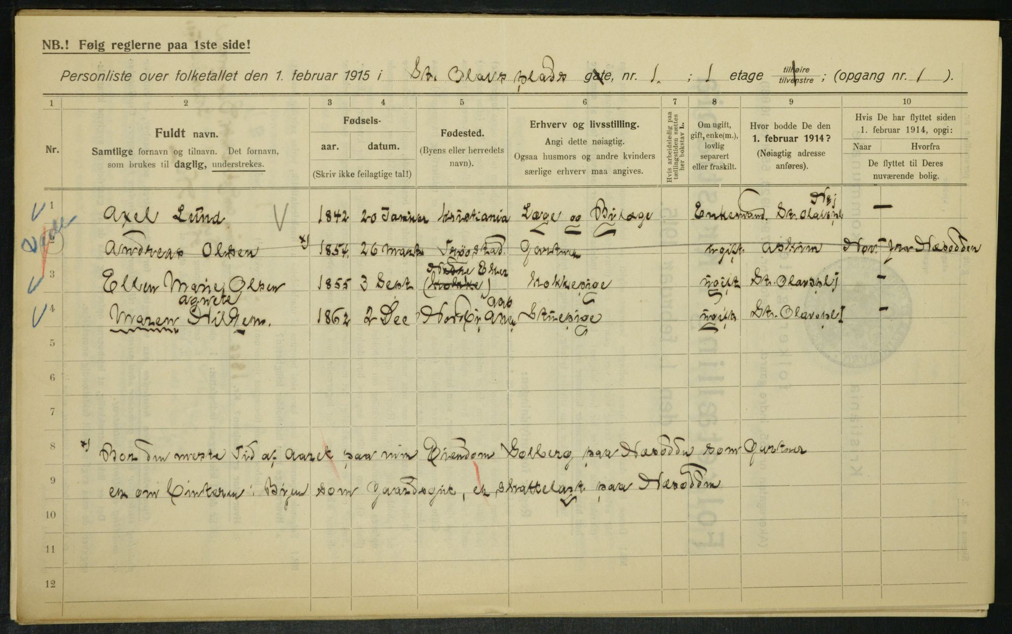 OBA, Kommunal folketelling 1.2.1915 for Kristiania, 1915, s. 87997