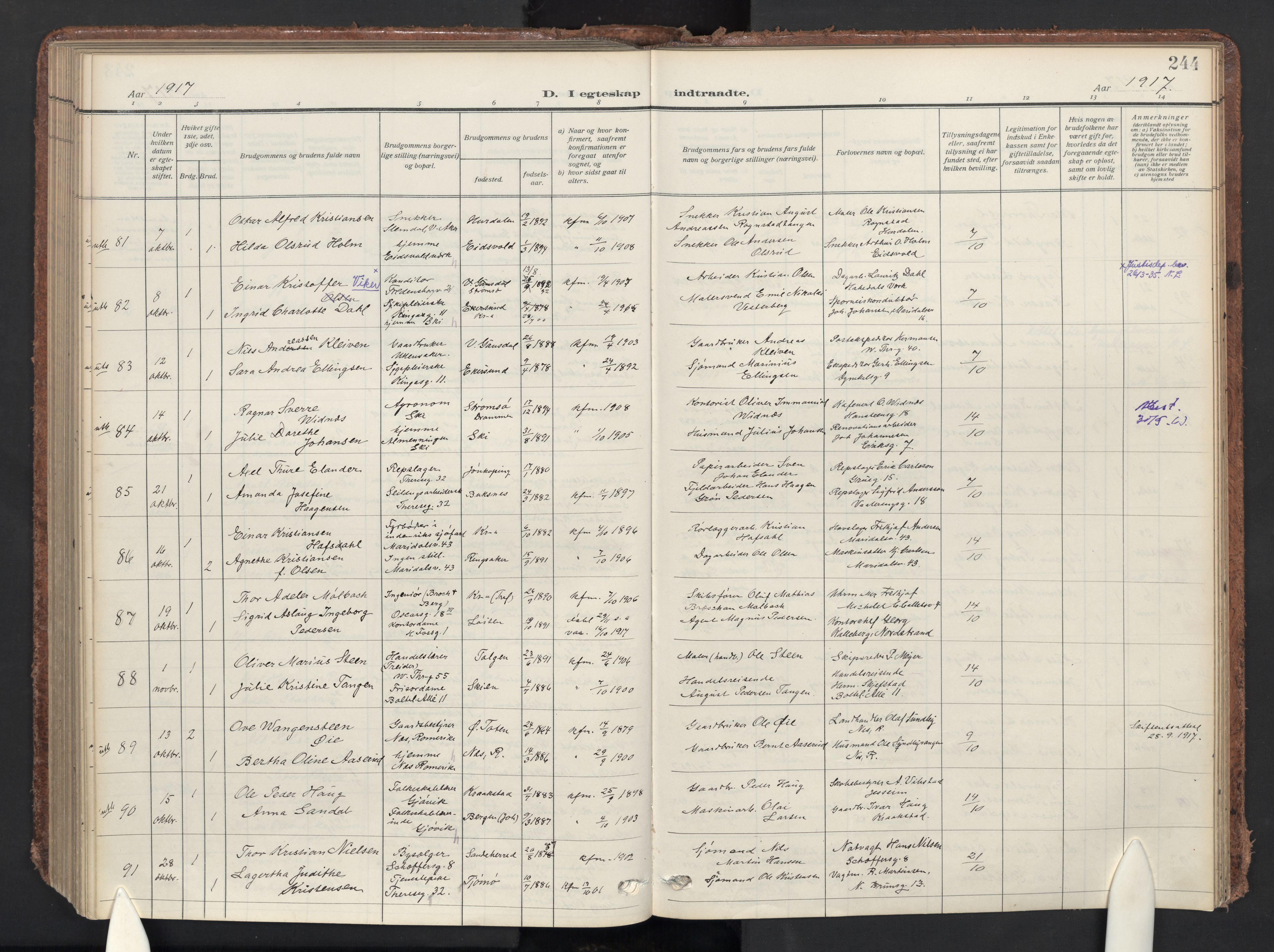 Gamle Aker prestekontor Kirkebøker, AV/SAO-A-10617a/F/L0015: Ministerialbok nr. 15, 1911-1924, s. 244