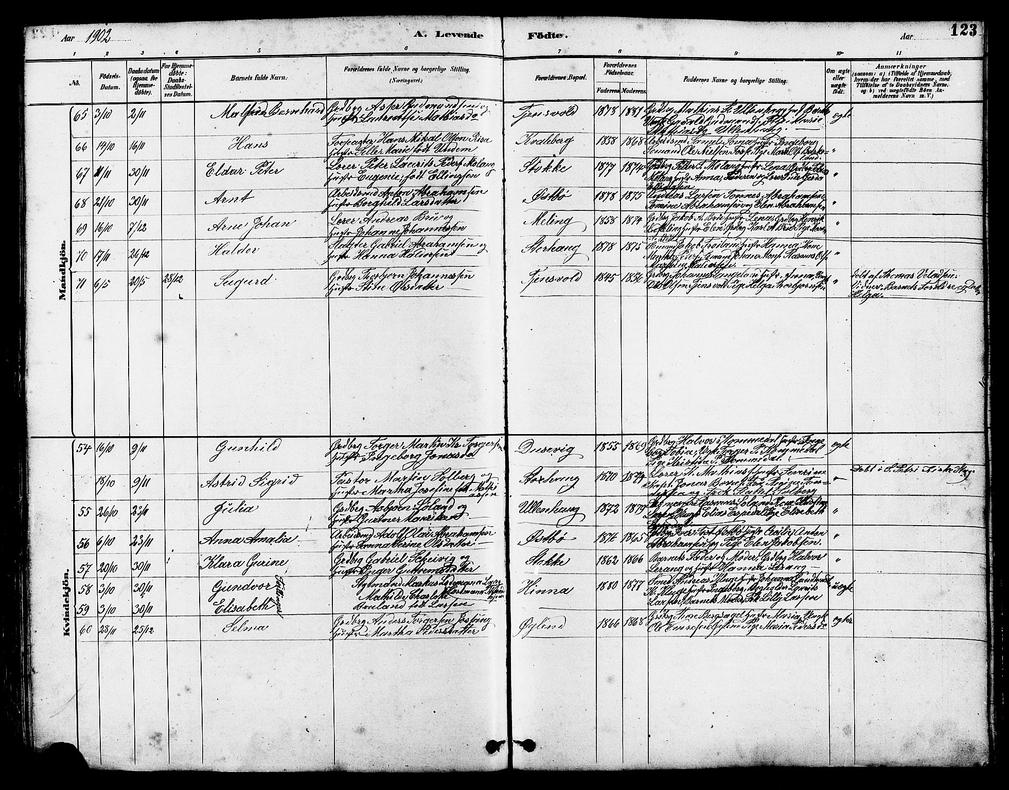 Hetland sokneprestkontor, SAST/A-101826/30/30BB/L0005: Klokkerbok nr. B 5, 1878-1910, s. 123