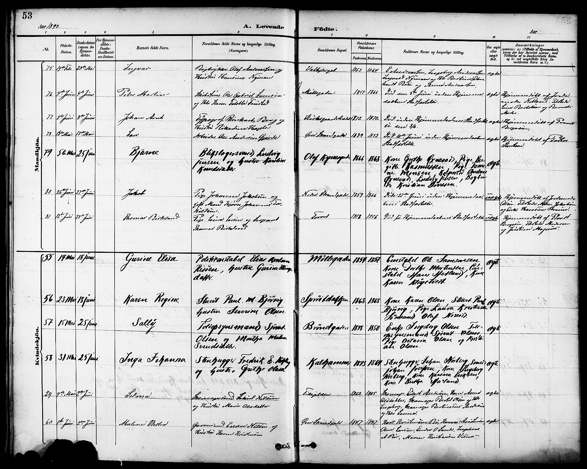 Domkirken sokneprestkontor, AV/SAST-A-101812/001/30/30BB/L0016: Klokkerbok nr. B 16, 1891-1902, s. 53