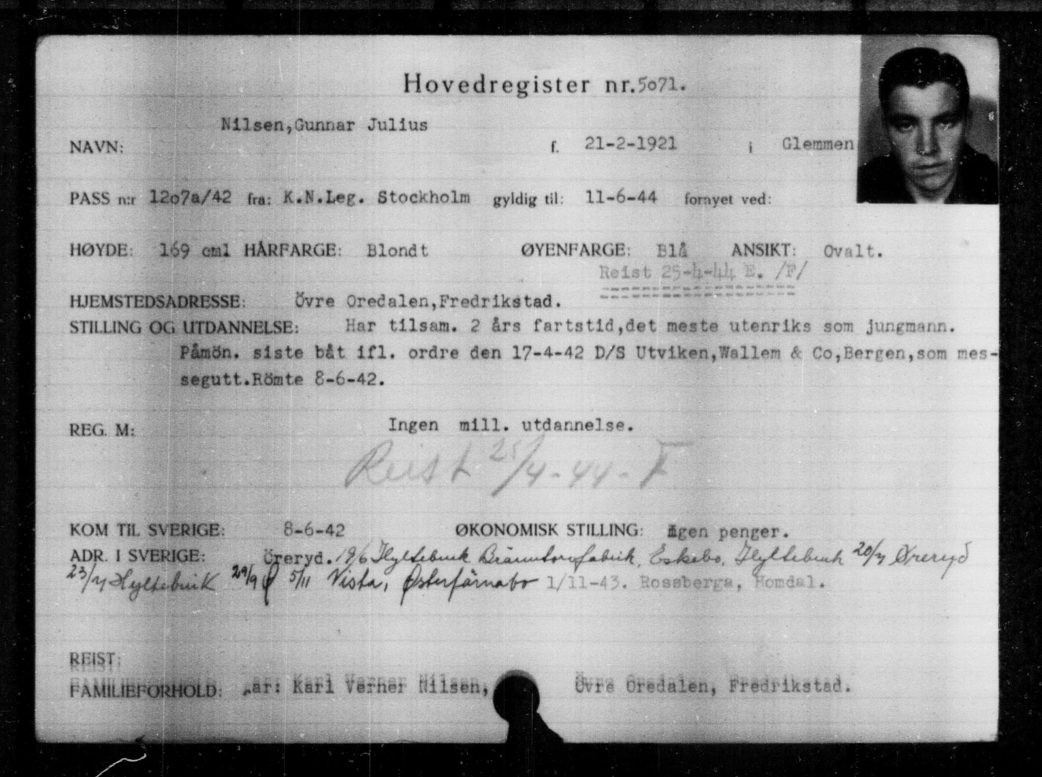 Den Kgl. Norske Legasjons Flyktningskontor, AV/RA-S-6753/V/Va/L0004: Kjesäterkartoteket.  Flyktningenr. 3496-6610, 1940-1945, s. 1862