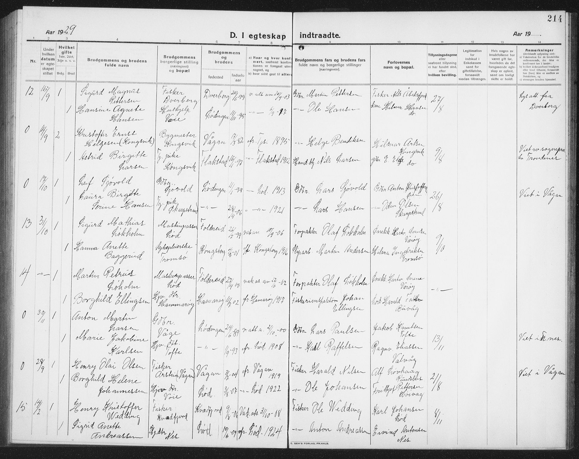 Ministerialprotokoller, klokkerbøker og fødselsregistre - Nordland, AV/SAT-A-1459/872/L1049: Klokkerbok nr. 872C05, 1920-1938, s. 214