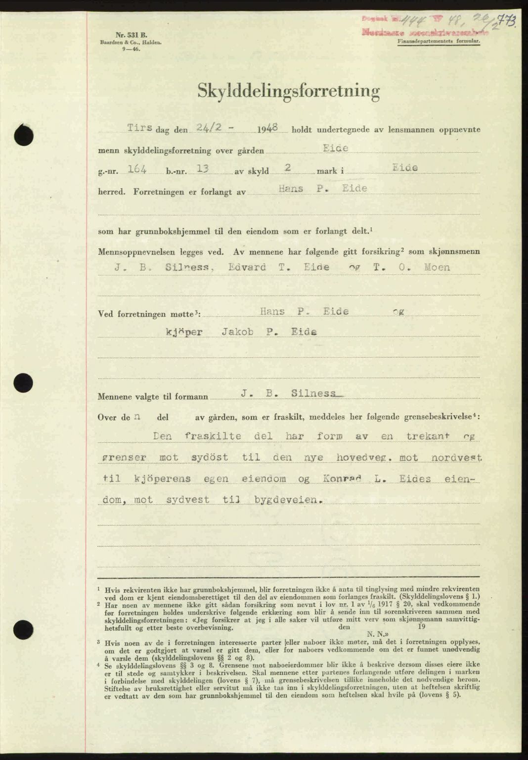 Nordmøre sorenskriveri, SAT/A-4132/1/2/2Ca: Pantebok nr. A107, 1947-1948, Dagboknr: 444/1948
