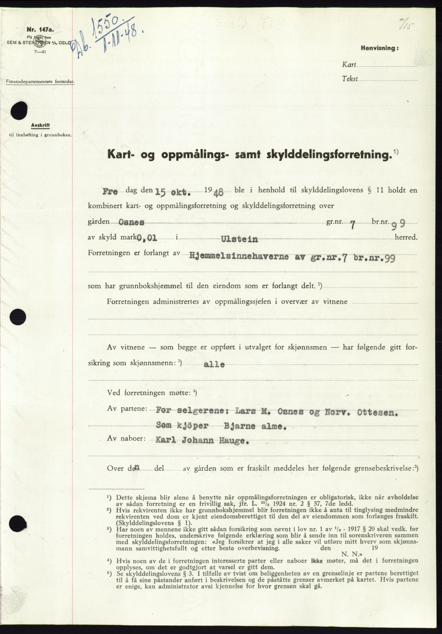 Søre Sunnmøre sorenskriveri, AV/SAT-A-4122/1/2/2C/L0083: Pantebok nr. 9A, 1948-1949, Dagboknr: 1550/1948