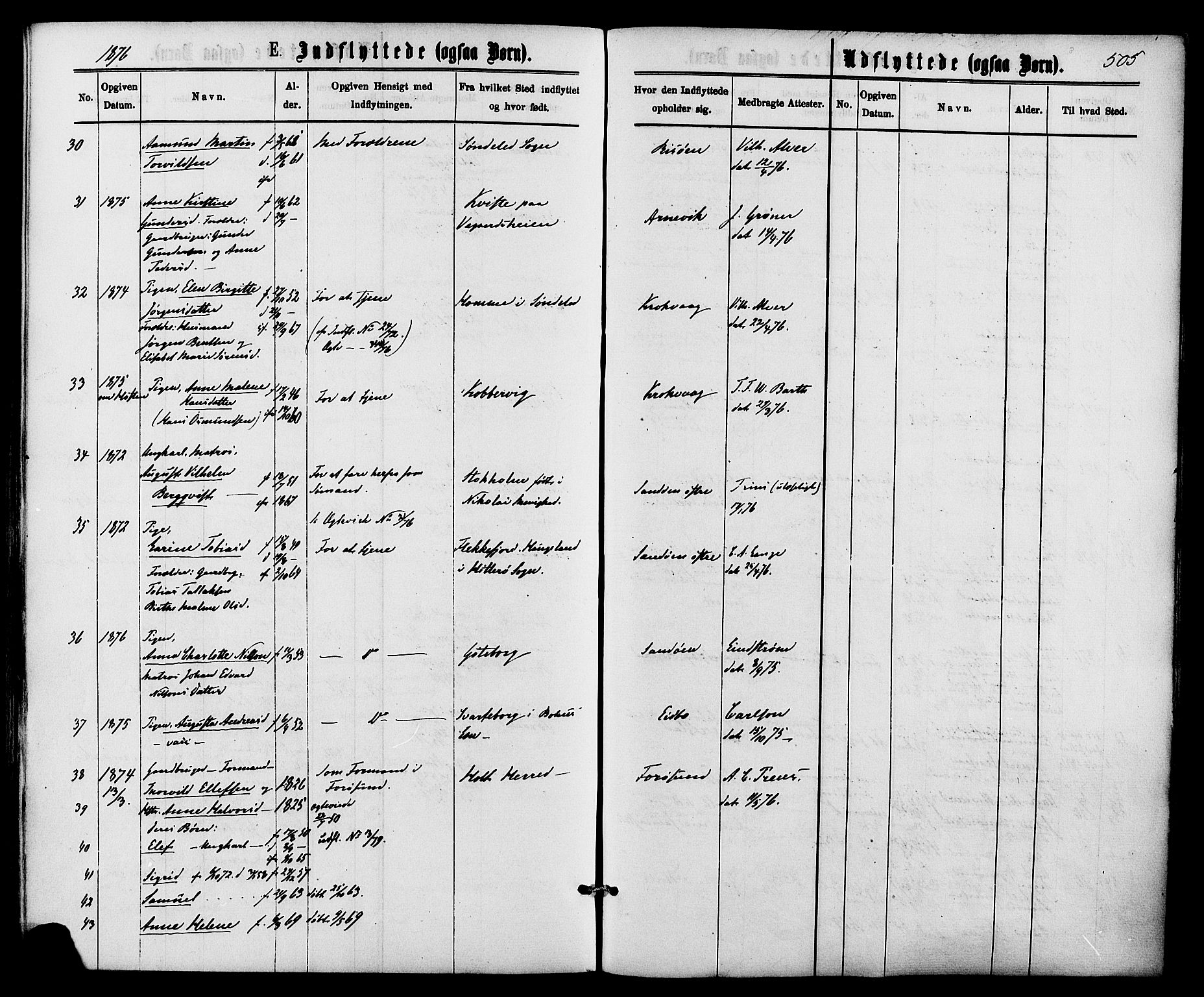Dypvåg sokneprestkontor, AV/SAK-1111-0007/F/Fa/Faa/L0007: Ministerialbok nr. A 7/ 1, 1872-1884, s. 505