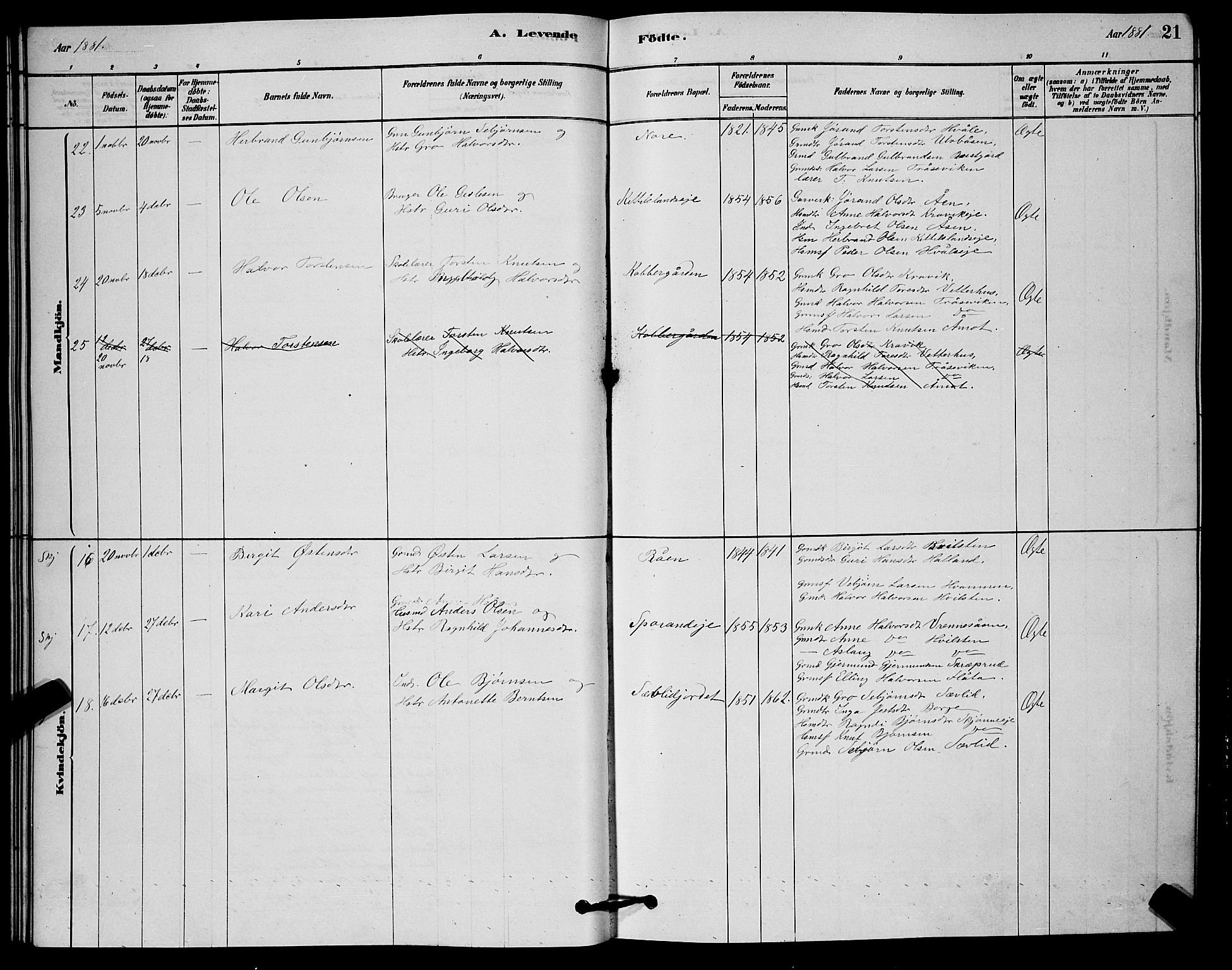 Nore kirkebøker, AV/SAKO-A-238/G/Ga/L0002: Klokkerbok nr. I 2, 1878-1885, s. 21
