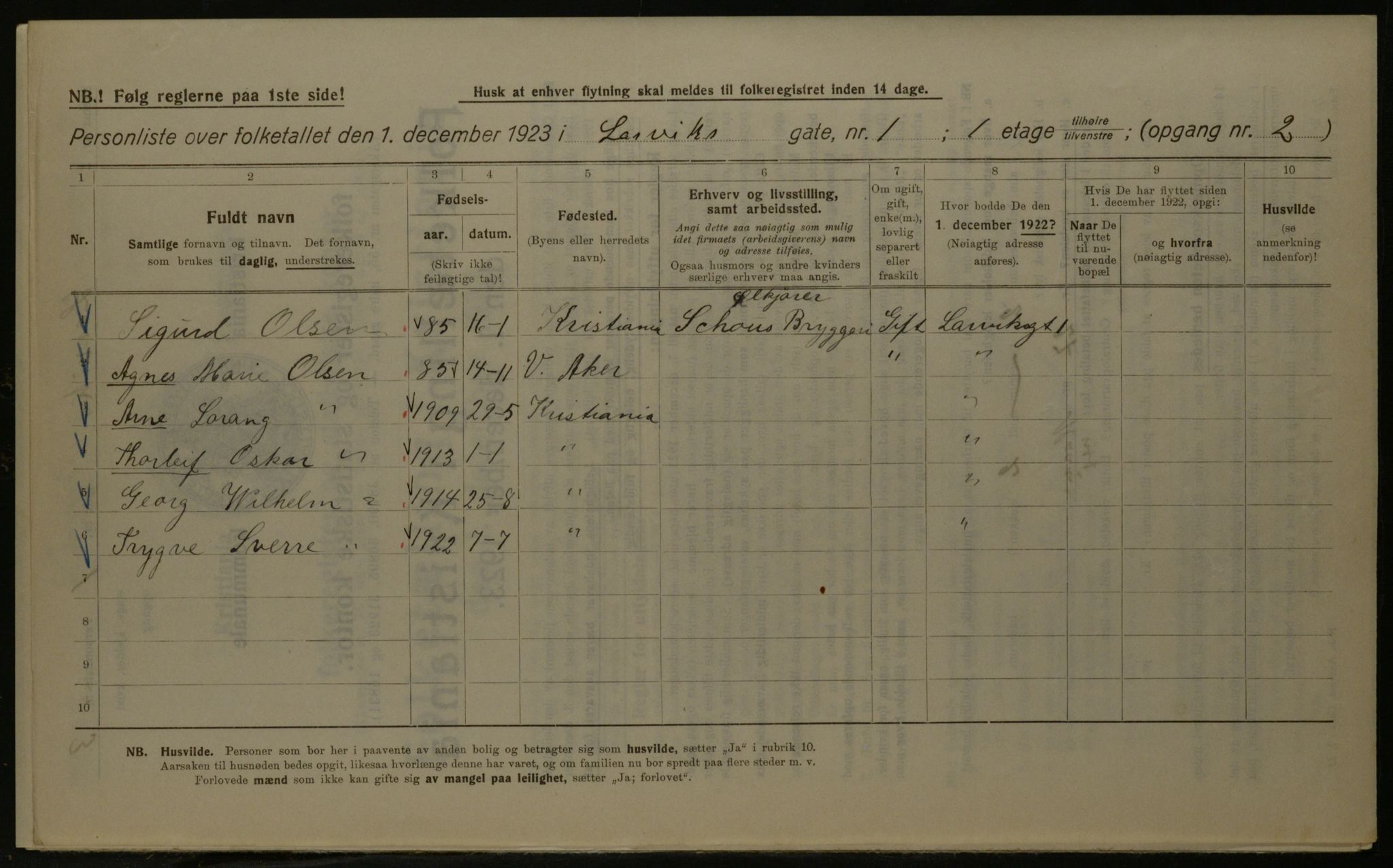 OBA, Kommunal folketelling 1.12.1923 for Kristiania, 1923, s. 63345