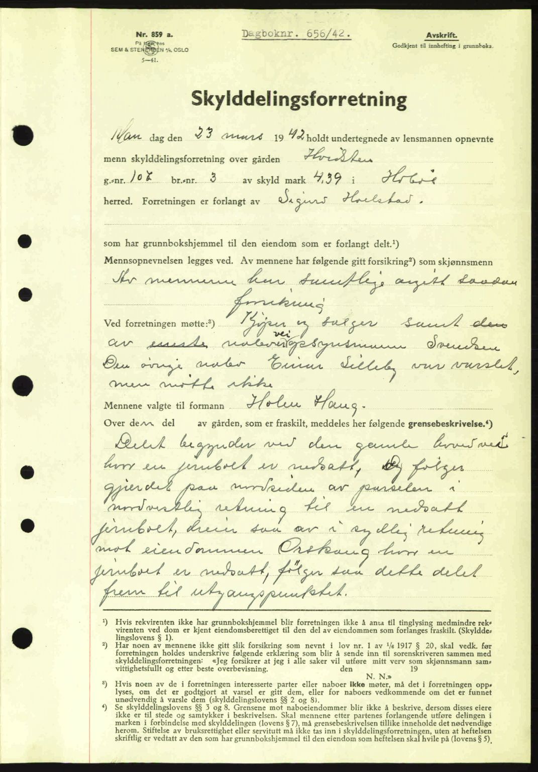 Moss sorenskriveri, SAO/A-10168: Pantebok nr. A9, 1941-1942, Dagboknr: 656/1942