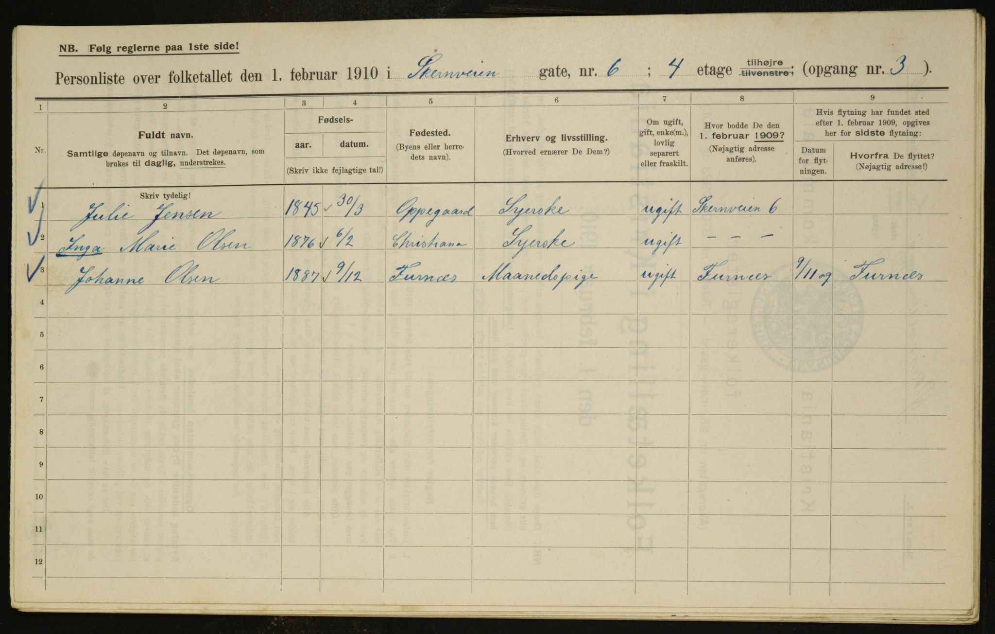 OBA, Kommunal folketelling 1.2.1910 for Kristiania, 1910, s. 122061