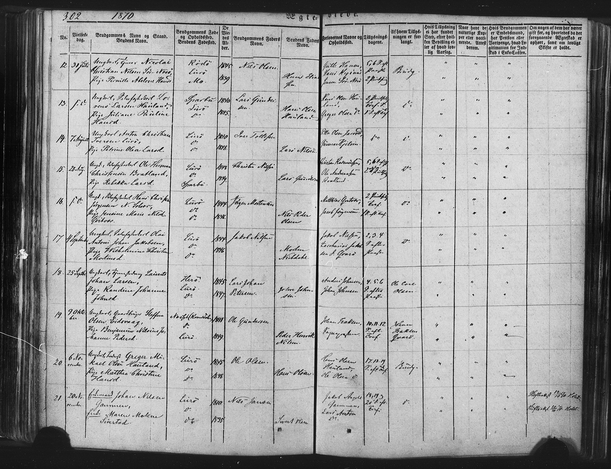 Ministerialprotokoller, klokkerbøker og fødselsregistre - Nordland, SAT/A-1459/839/L0567: Ministerialbok nr. 839A04, 1863-1879, s. 302