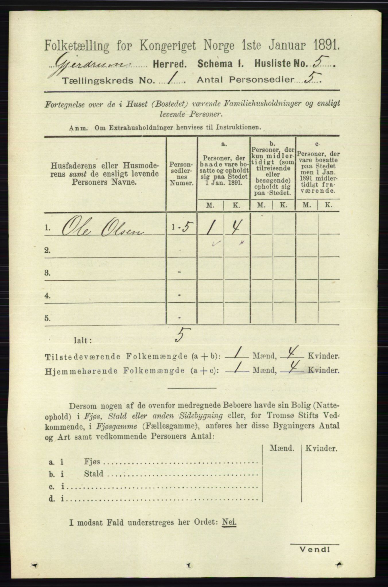 RA, Folketelling 1891 for 0234 Gjerdrum herred, 1891, s. 22