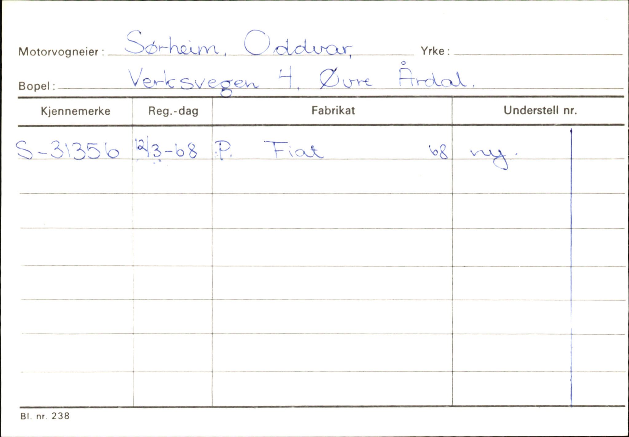 Statens vegvesen, Sogn og Fjordane vegkontor, SAB/A-5301/4/F/L0146: Registerkort Årdal R-Å samt diverse kort, 1945-1975, s. 814