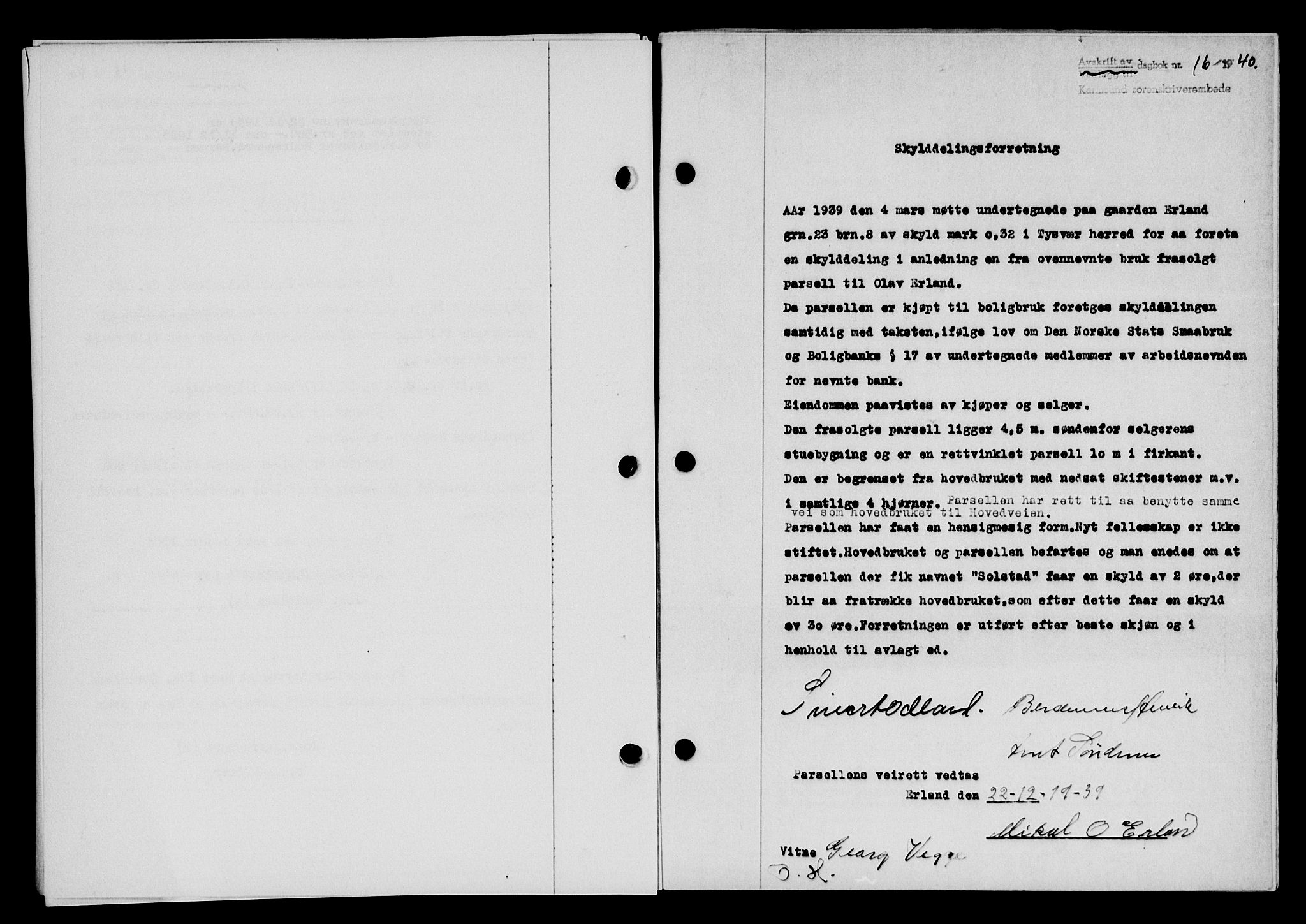 Karmsund sorenskriveri, SAST/A-100311/01/II/IIB/L0072: Pantebok nr. 53A, 1939-1940, Dagboknr: 16/1940