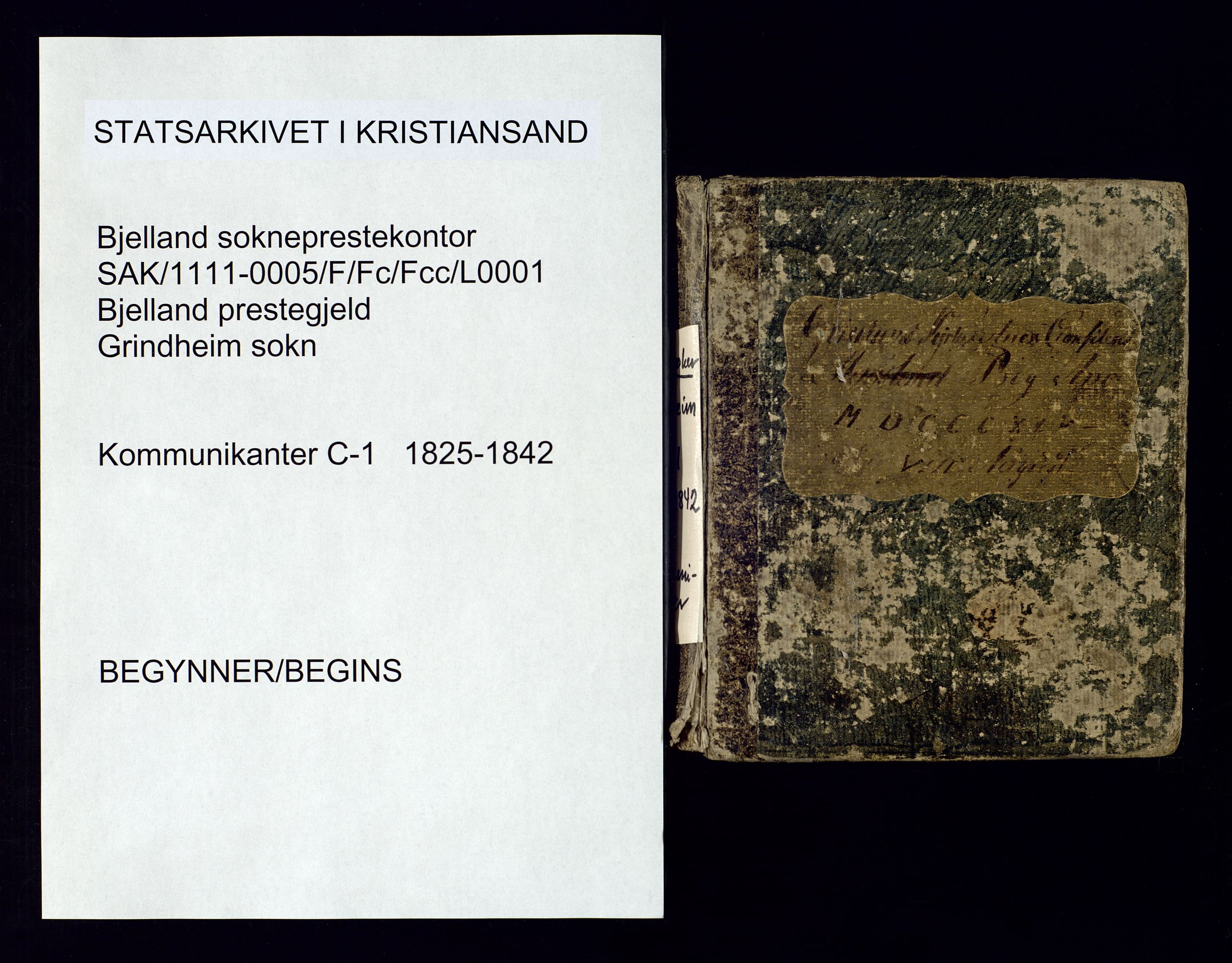 Bjelland sokneprestkontor, SAK/1111-0005/F/Fc/Fcc/L0001: Kommunikantprotokoll nr. C-1, 1825-1842