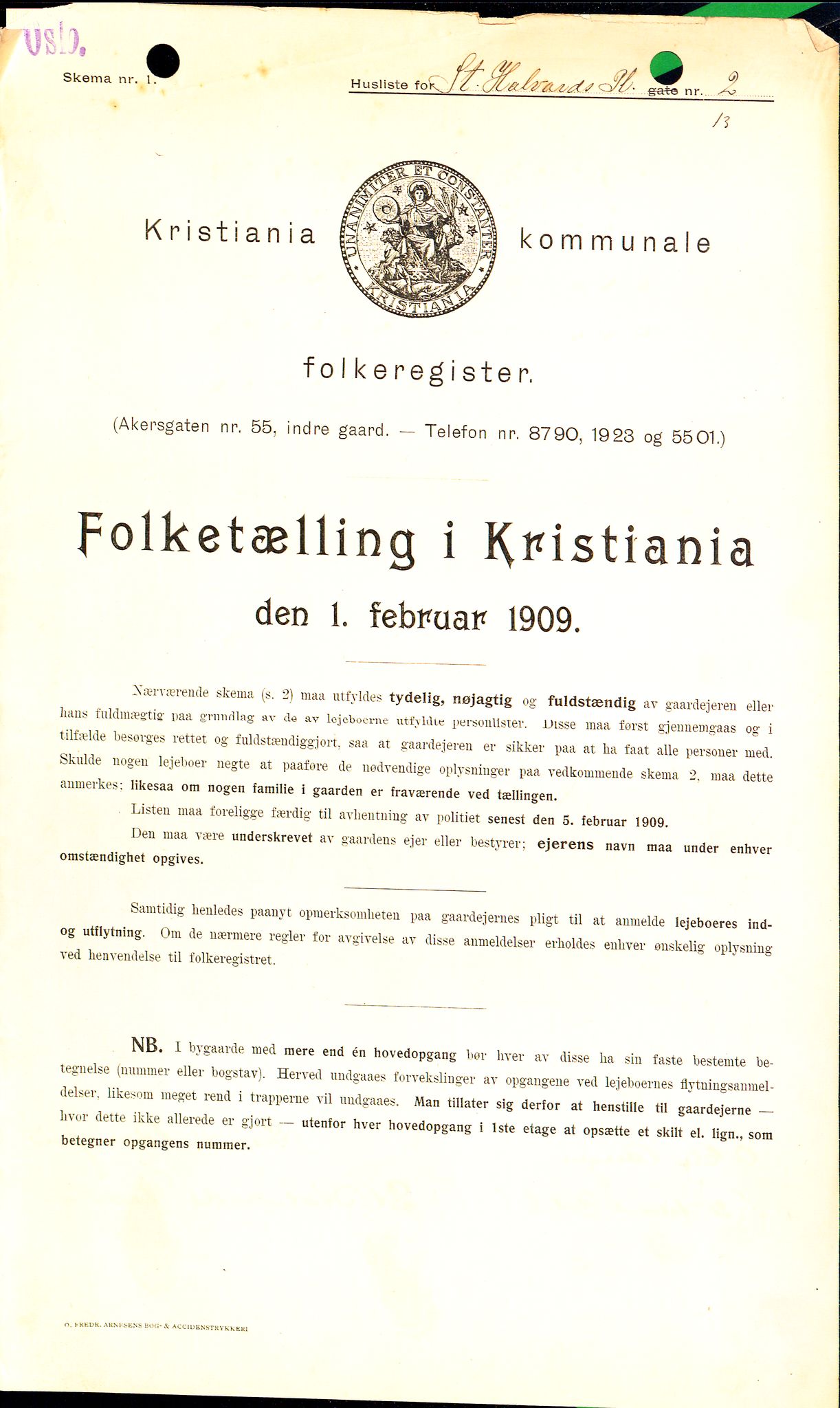 OBA, Kommunal folketelling 1.2.1909 for Kristiania kjøpstad, 1909, s. 79877