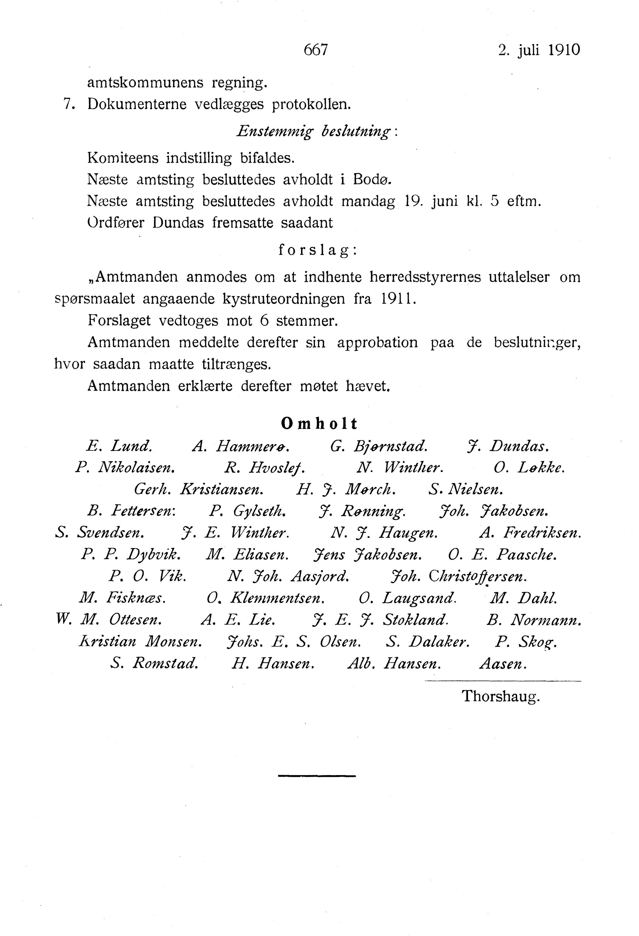 Nordland Fylkeskommune. Fylkestinget, AIN/NFK-17/176/A/Ac/L0033: Fylkestingsforhandlinger 1910, 1910