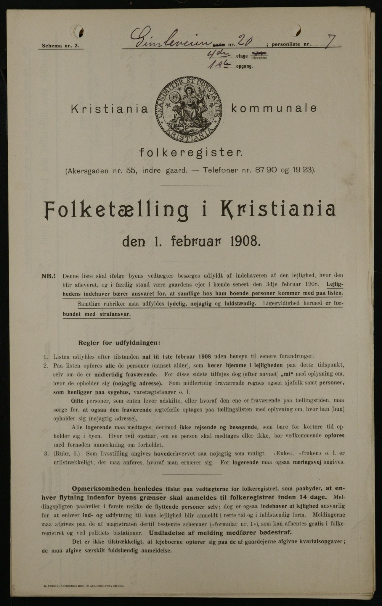 OBA, Kommunal folketelling 1.2.1908 for Kristiania kjøpstad, 1908, s. 26275