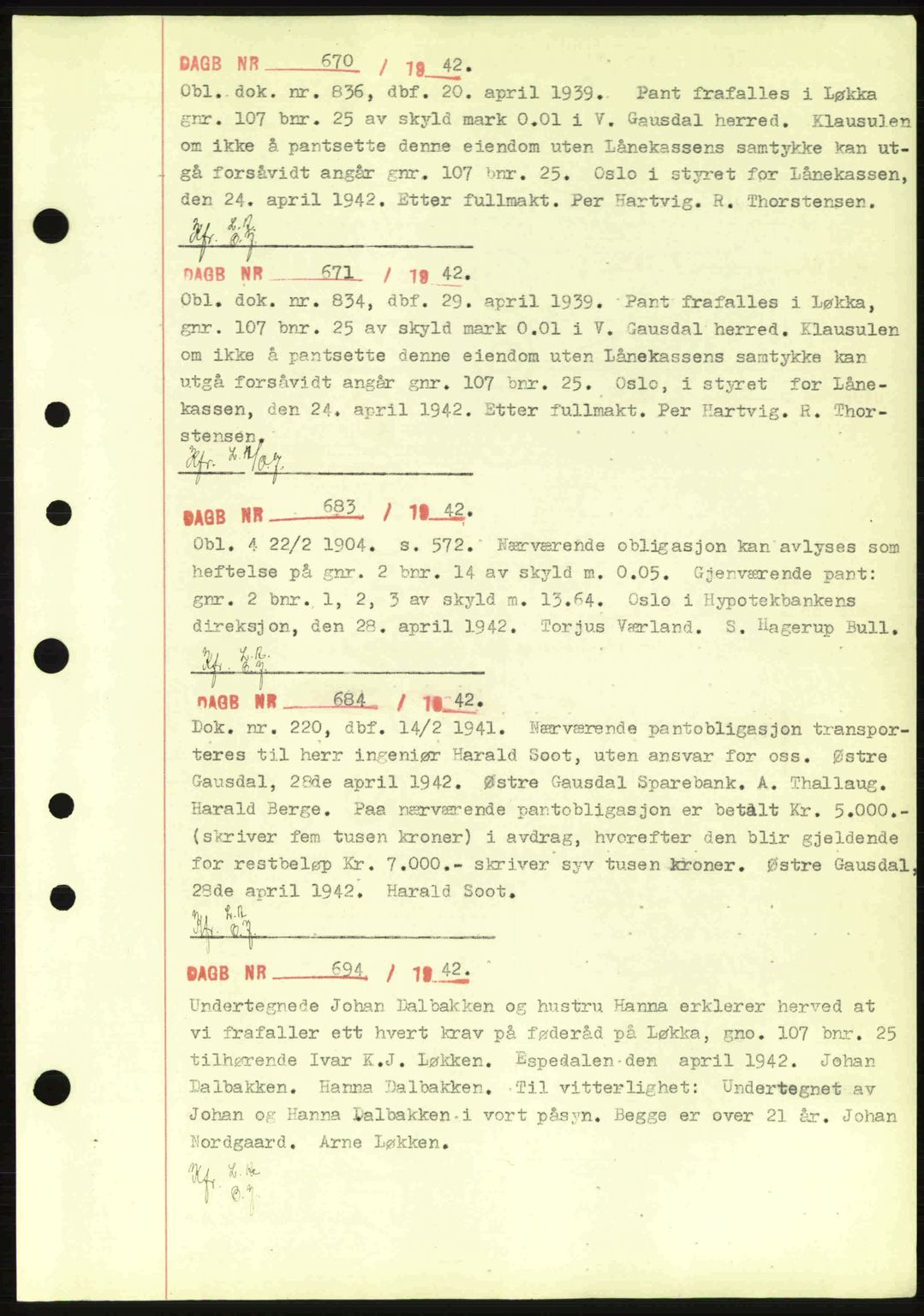 Sør-Gudbrandsdal tingrett, SAH/TING-004/H/Hb/Hbf/L0003: Pantebok nr. C5a, 1939-1946, Dagboknr: 670/1942