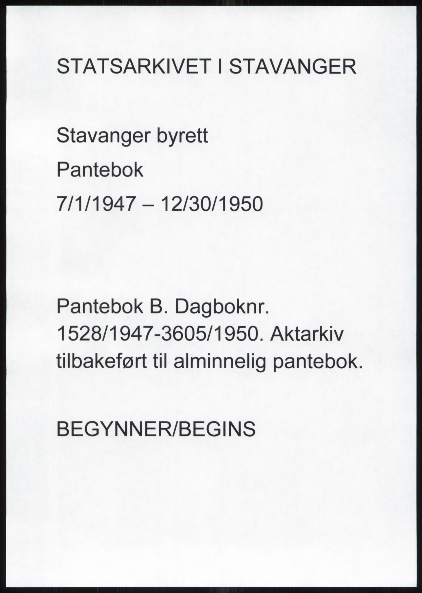 Stavanger byrett, SAST/A-100455/002/G/Gb/L0032: Pantebok, 1947-1950