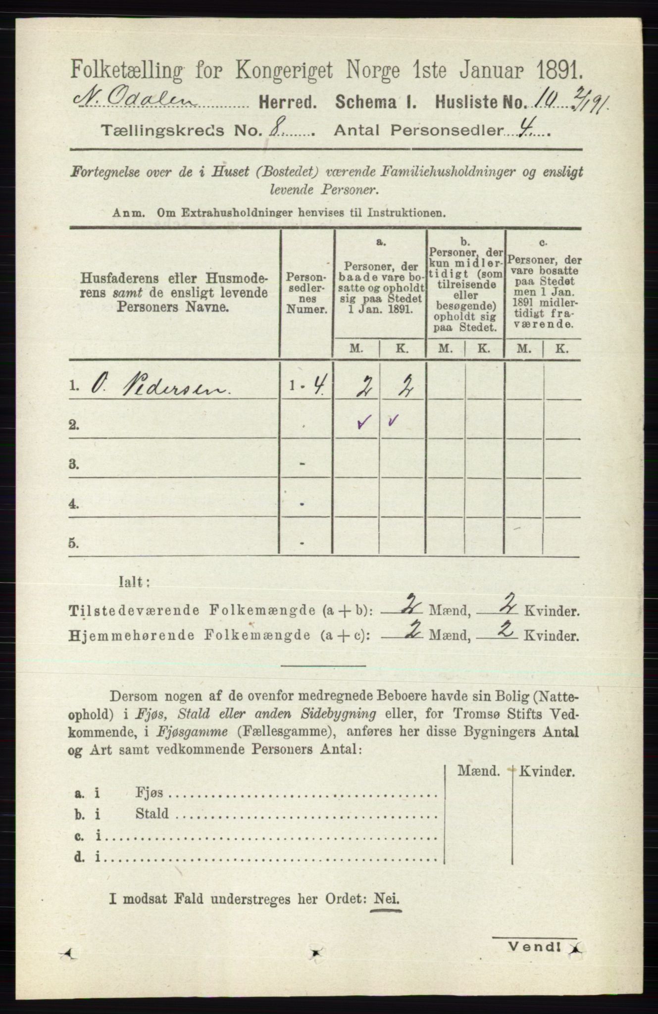 RA, Folketelling 1891 for 0418 Nord-Odal herred, 1891, s. 3195