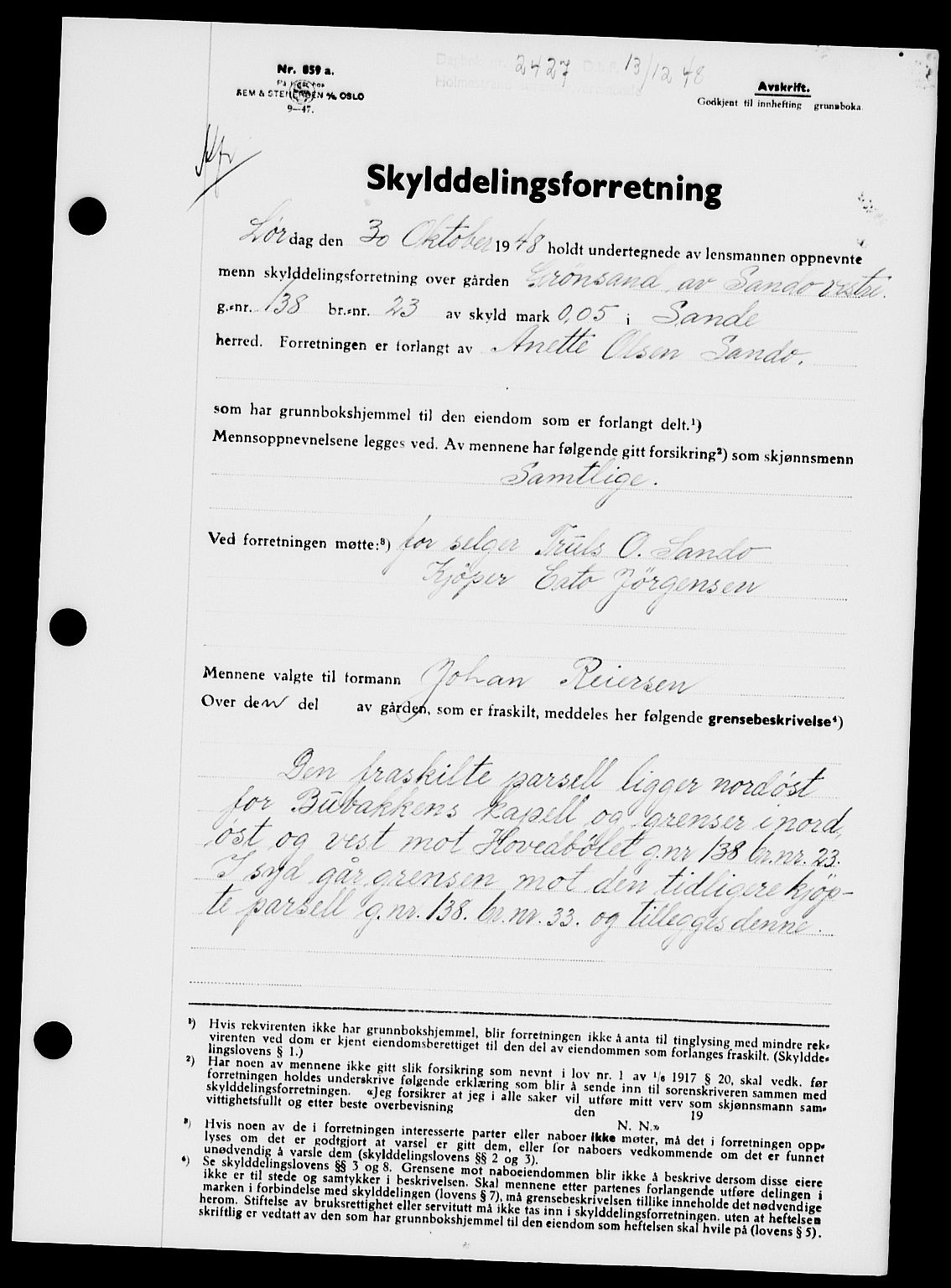 Holmestrand sorenskriveri, SAKO/A-67/G/Ga/Gaa/L0065: Pantebok nr. A-65, 1948-1949, Dagboknr: 2427/1948