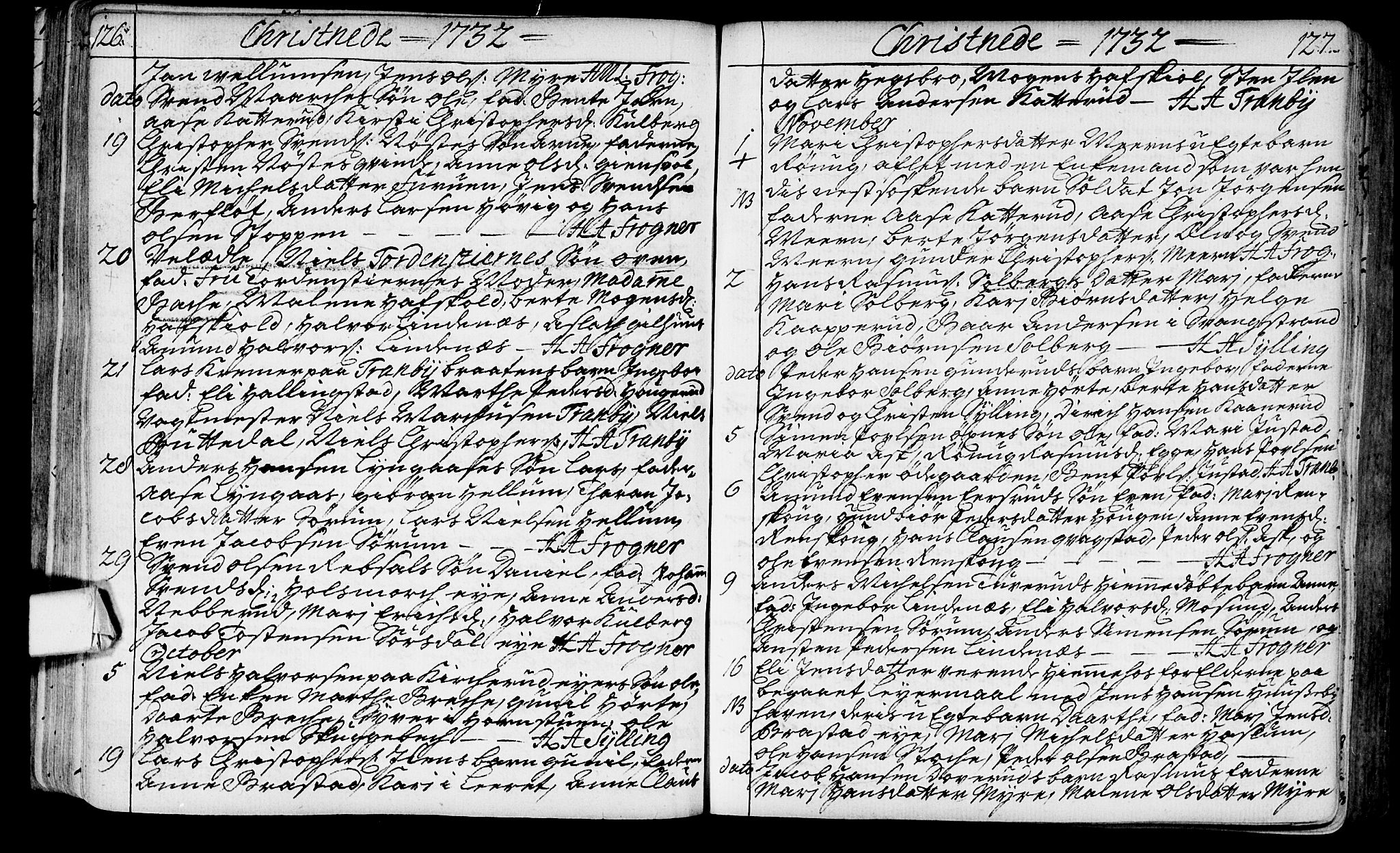 Lier kirkebøker, SAKO/A-230/F/Fa/L0003: Ministerialbok nr. I 3, 1727-1748, s. 126-127