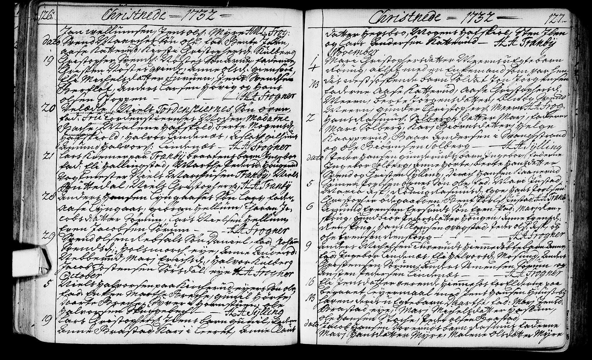Lier kirkebøker, AV/SAKO-A-230/F/Fa/L0003: Ministerialbok nr. I 3, 1727-1748, s. 126-127
