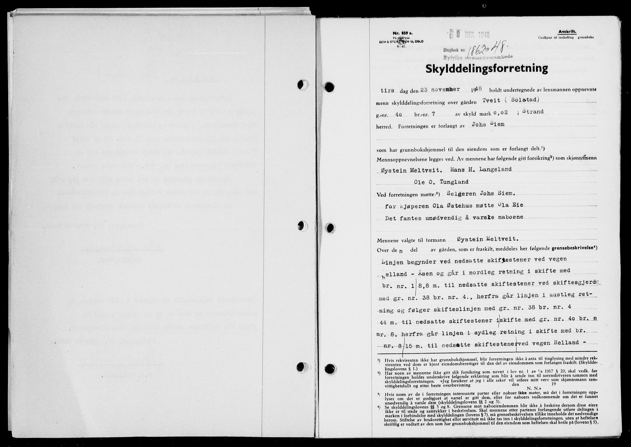 Ryfylke tingrett, SAST/A-100055/001/II/IIB/L0104: Pantebok nr. 83, 1948-1949, Dagboknr: 1862/1948