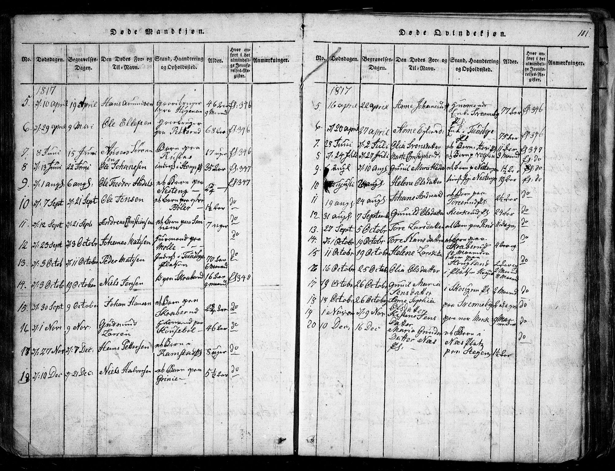 Spydeberg prestekontor Kirkebøker, SAO/A-10924/G/Ga/L0001: Klokkerbok nr. I 1, 1814-1868, s. 101