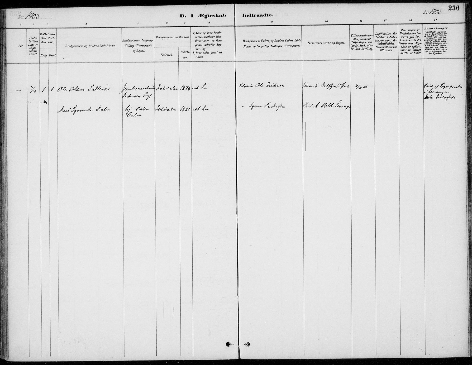 Alvdal prestekontor, AV/SAH-PREST-060/H/Ha/Haa/L0003: Ministerialbok nr. 3, 1886-1912, s. 236