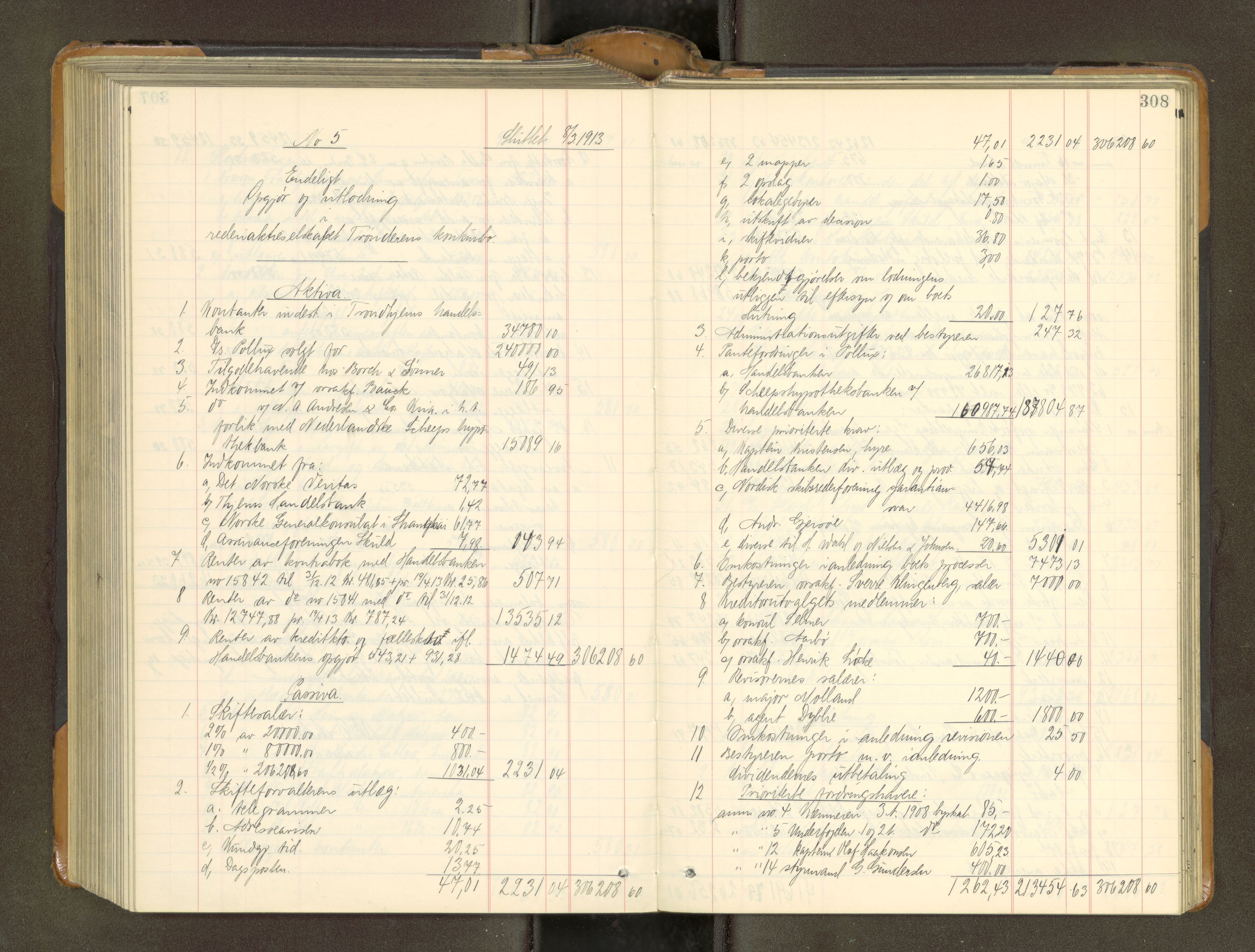 Trondheim byfogd, AV/SAT-A-0003/1/3/3A/L0040: Skifteutlodningsprotokoll - 9/2-1/10. (m/ register), 1910-1913, s. 308