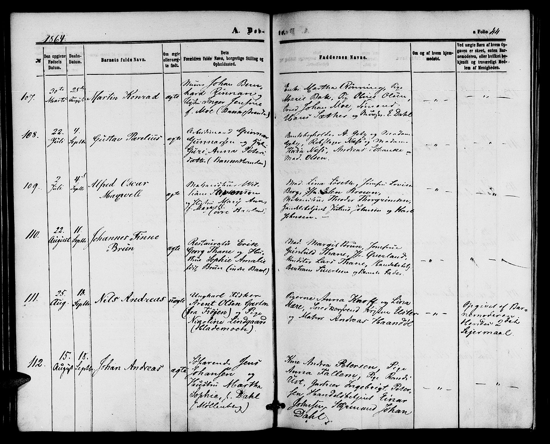 Ministerialprotokoller, klokkerbøker og fødselsregistre - Sør-Trøndelag, SAT/A-1456/604/L0185: Ministerialbok nr. 604A06, 1861-1865, s. 44