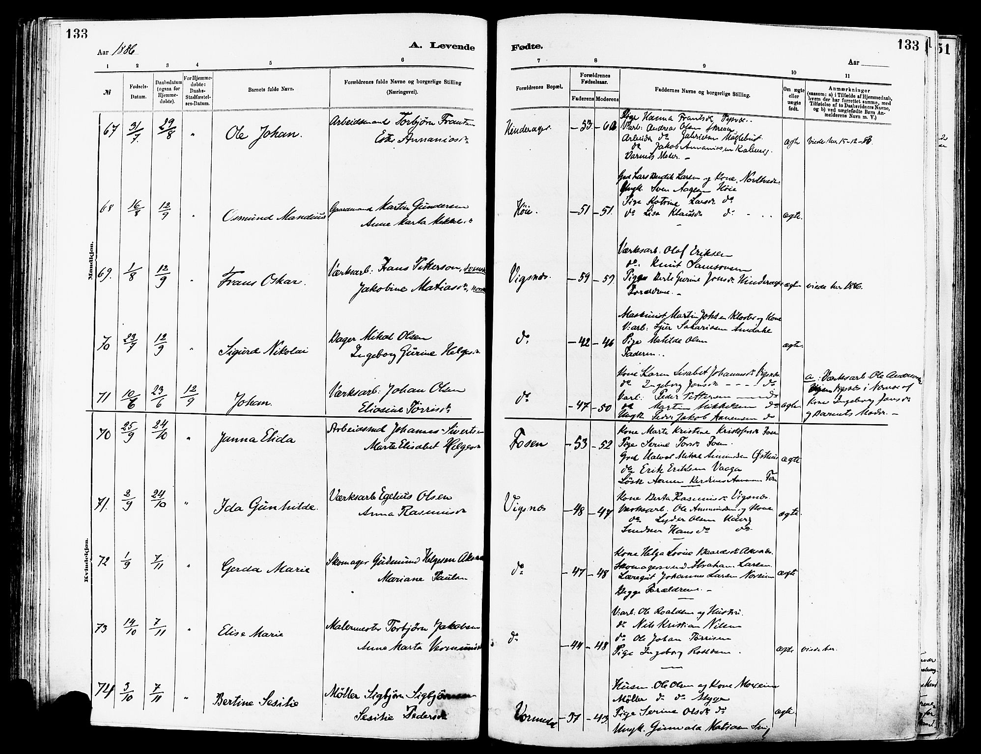 Avaldsnes sokneprestkontor, AV/SAST-A -101851/H/Ha/Haa/L0014: Ministerialbok nr. A 14, 1880-1889, s. 133